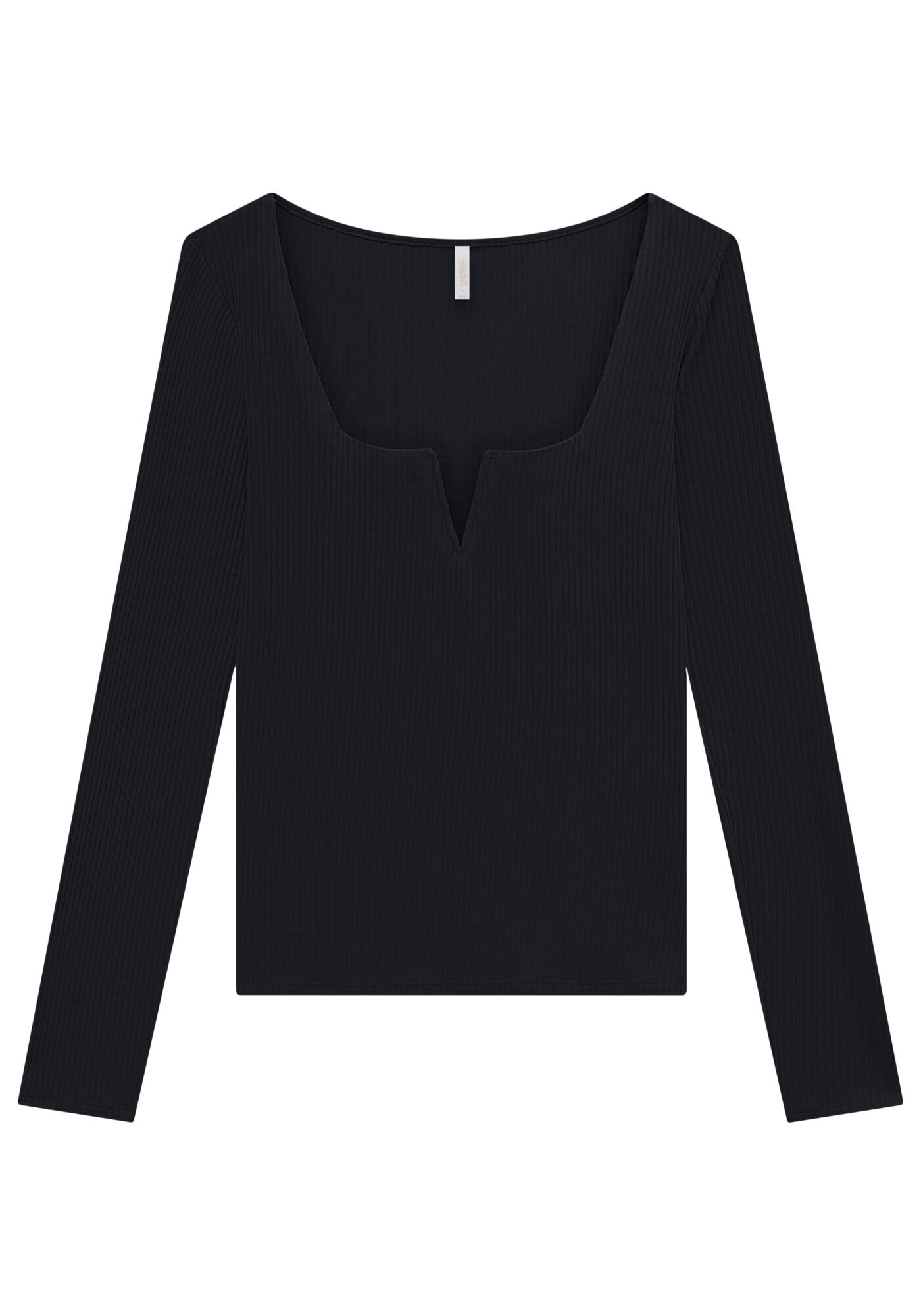 Blusa Manga Longa Canelada com Recorte V, , large.