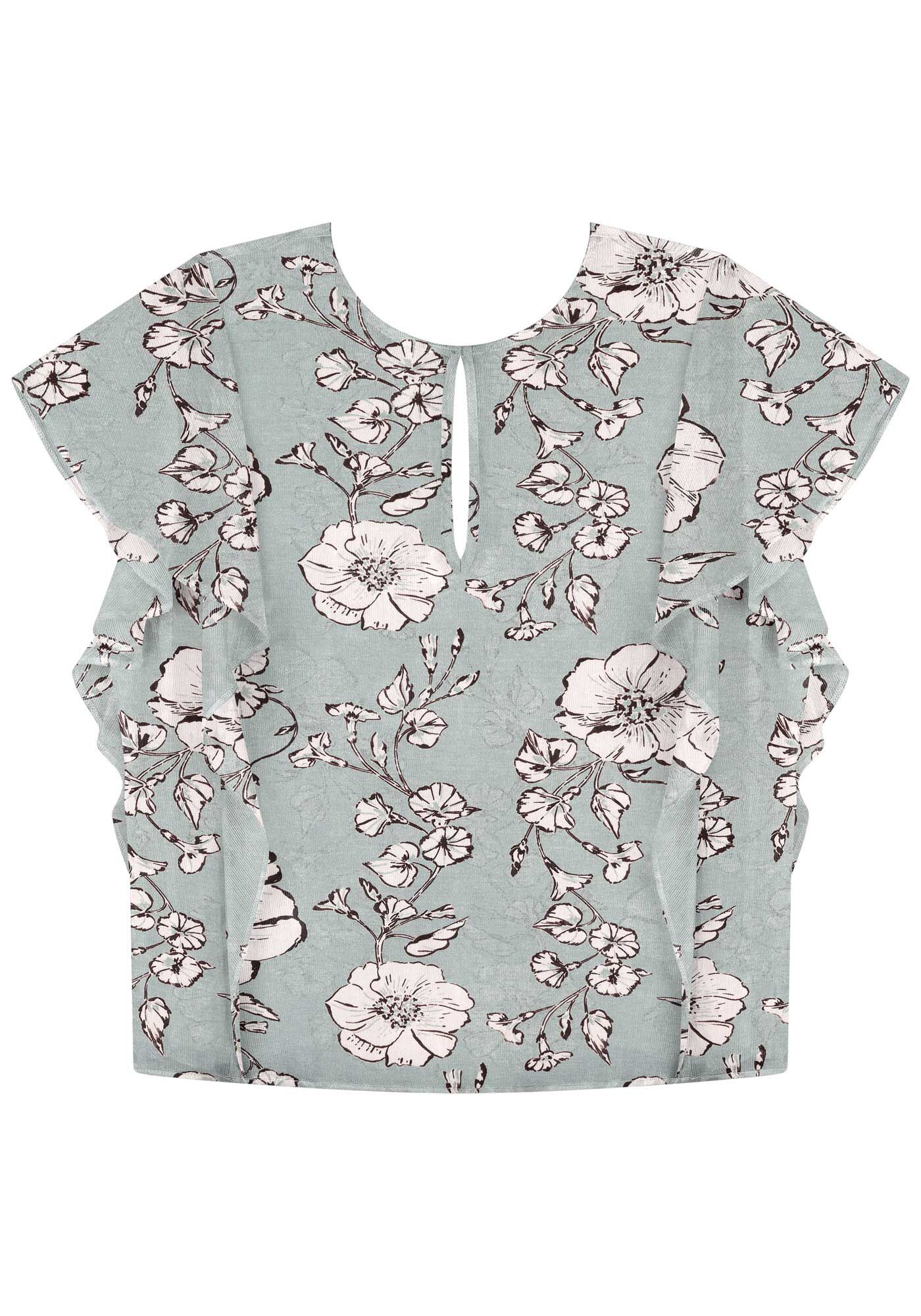 Blusa Fluida Estampada Com Babados E Transpar&ecirc;ncia, , large.