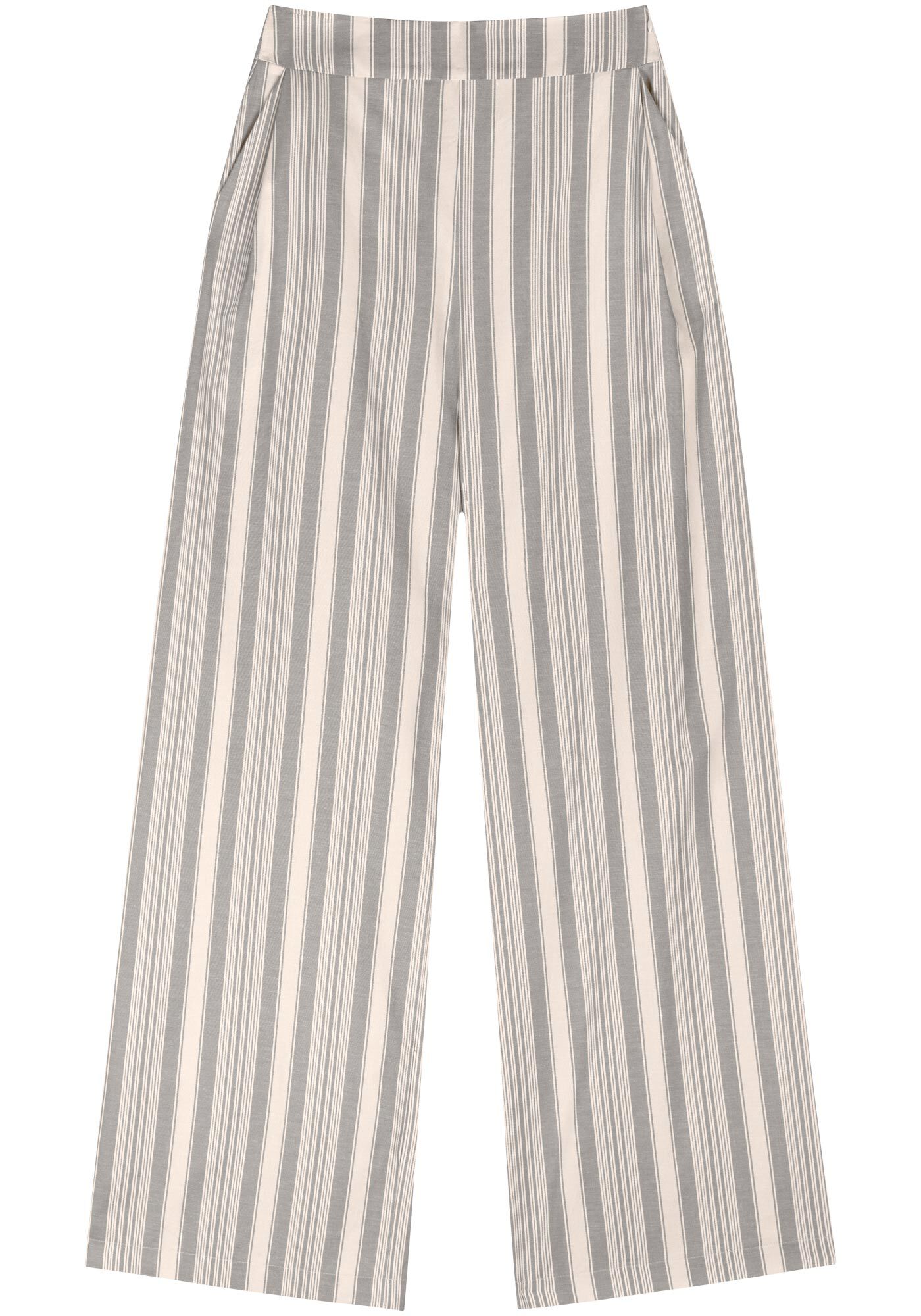 Cal&ccedil;a Pantalona Listrada Com Cintura Alta Em Algod&atilde;o, , large.