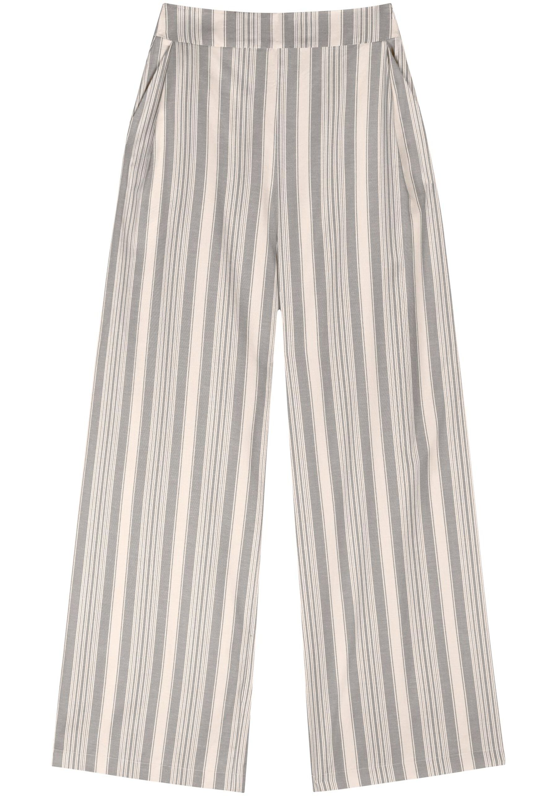 Calça Pantalona Listrada Com Cintura Alta Em Algodão, . Calça Pantalona Listrada Com Cintura Alta Em Algodão, , large.