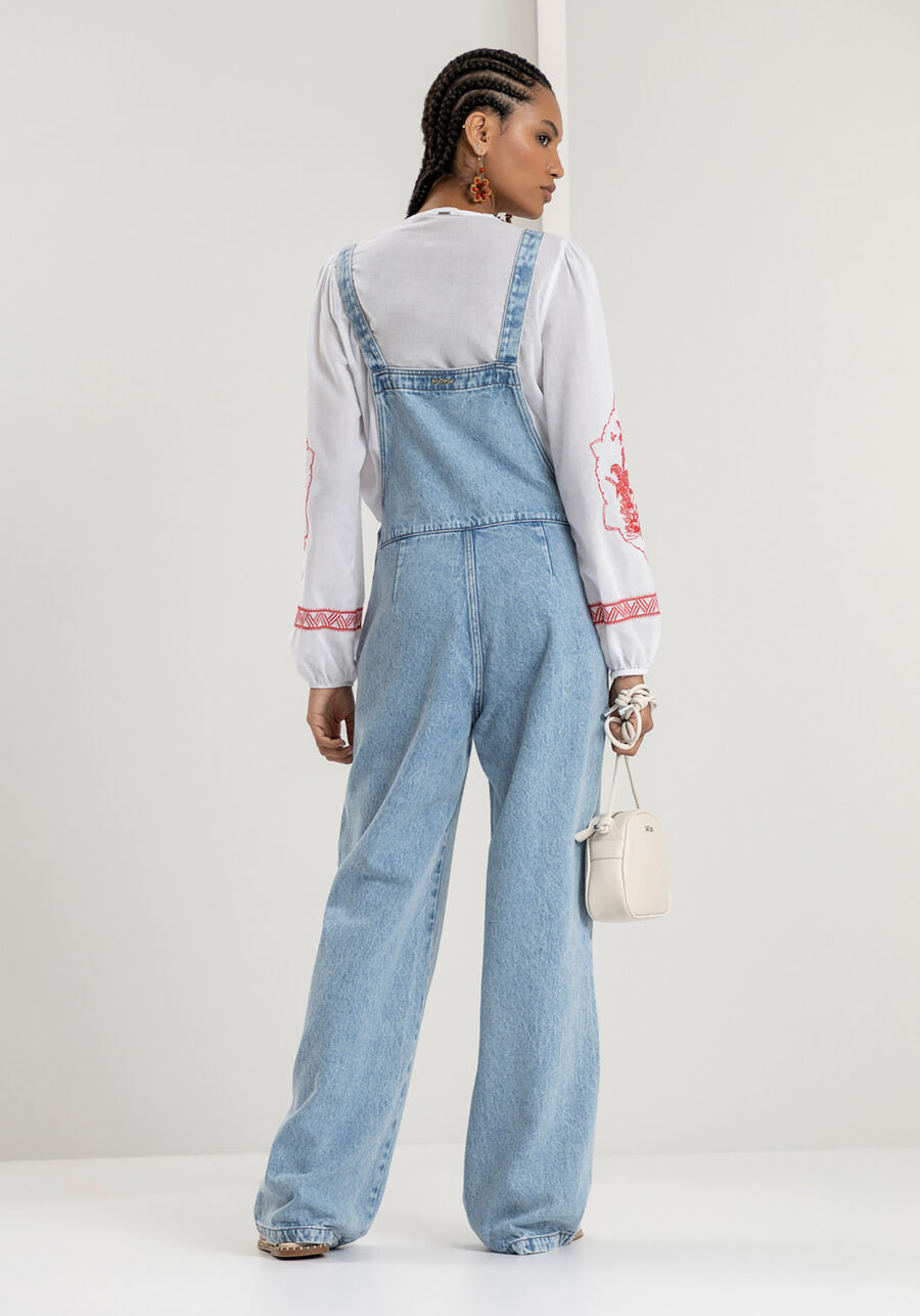 Jardineira Jeans Longa com Bolsos, . Jardineira Jeans Longa com Bolsos, , large.