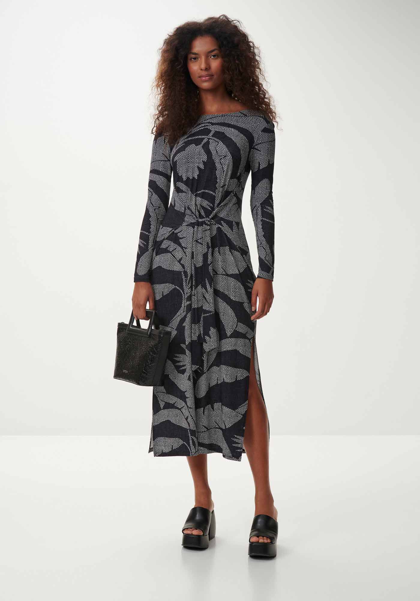 Vestido Midi Manga Longa Estampado com Faixa, , large.