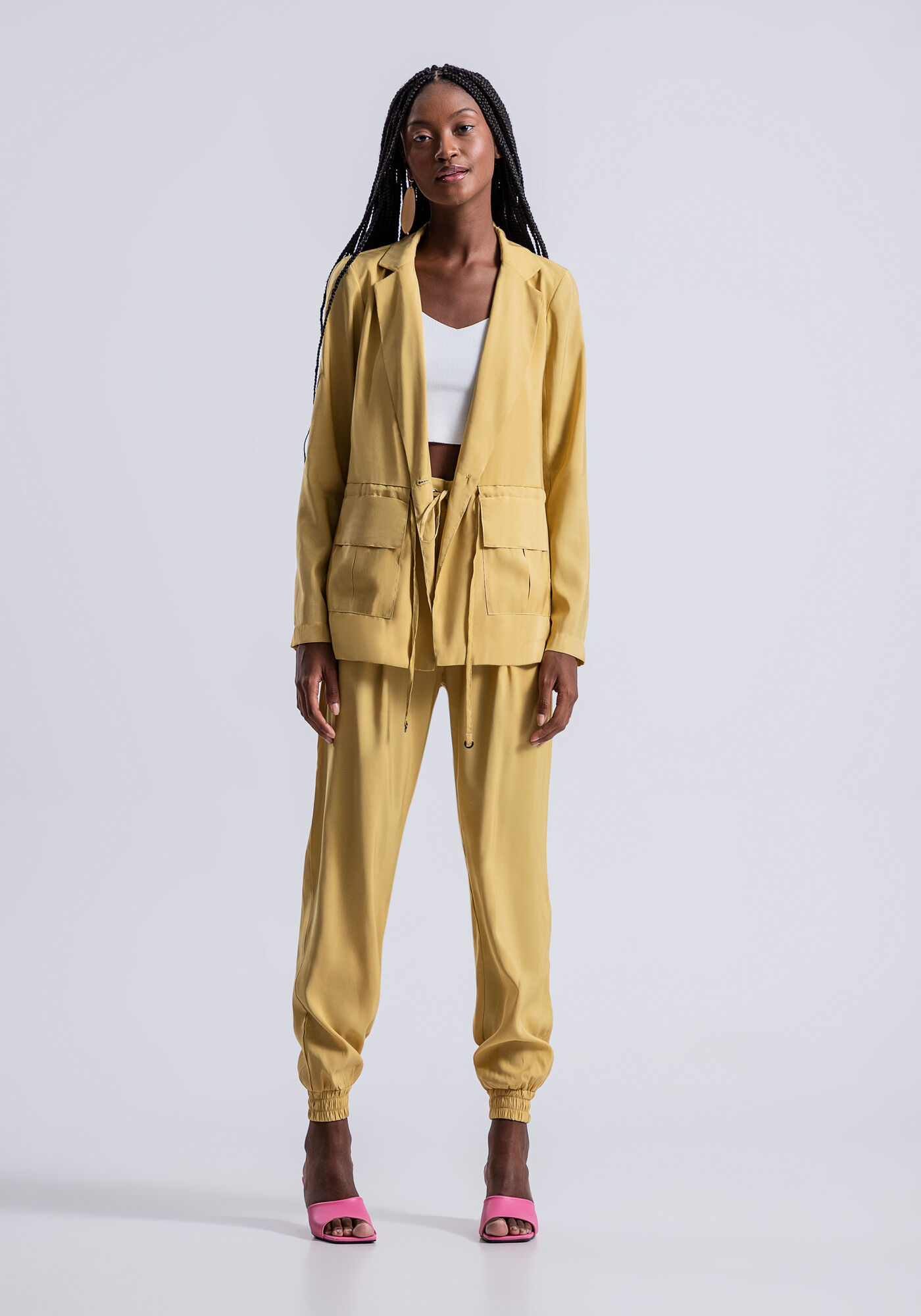 Jaqueta Parka em Tecido Taylor com Amarra&ccedil;&atilde;o, AMARELO LIMONADA, large.