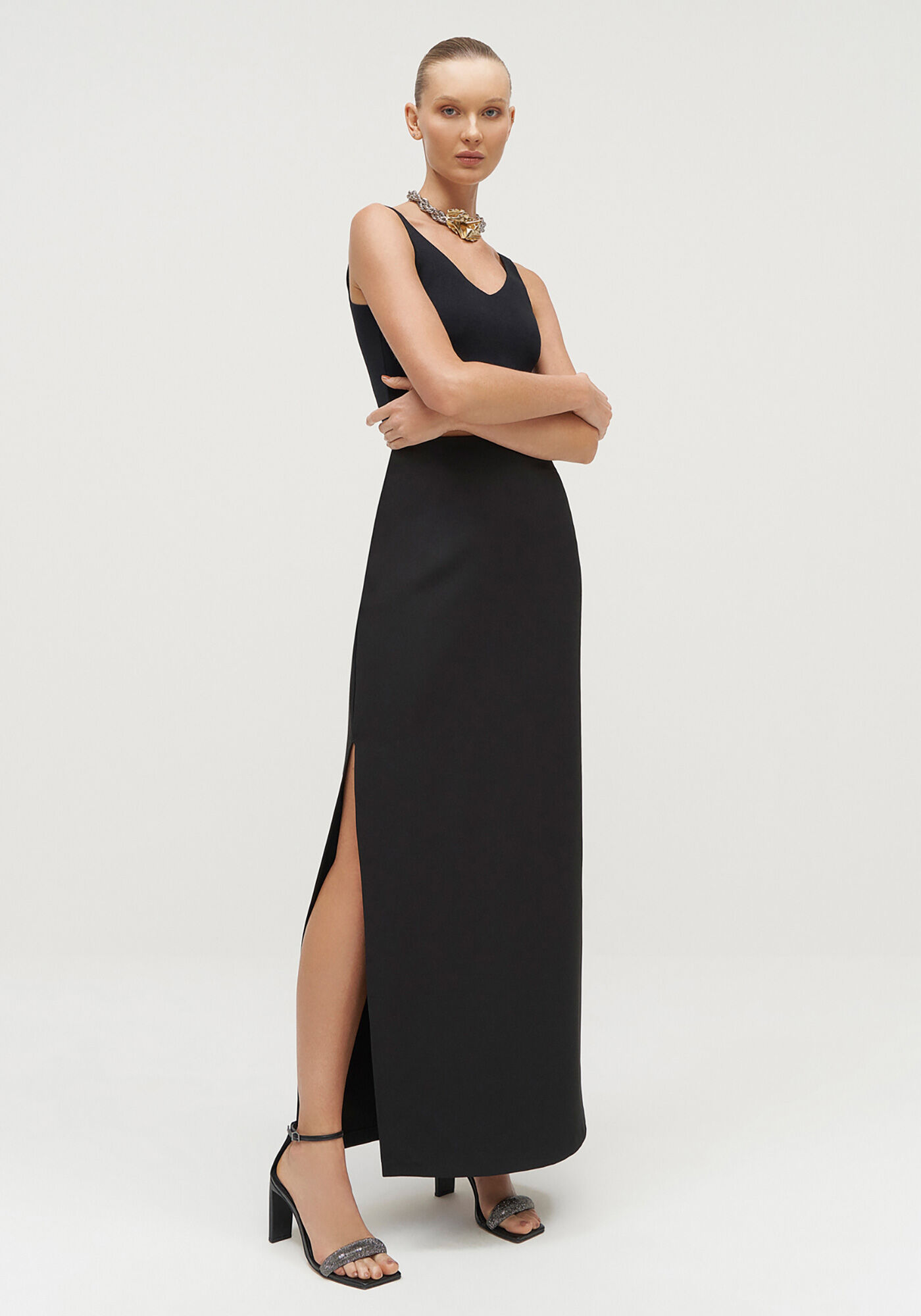 Saia Longa Reta com Fenda Lateral, , large.