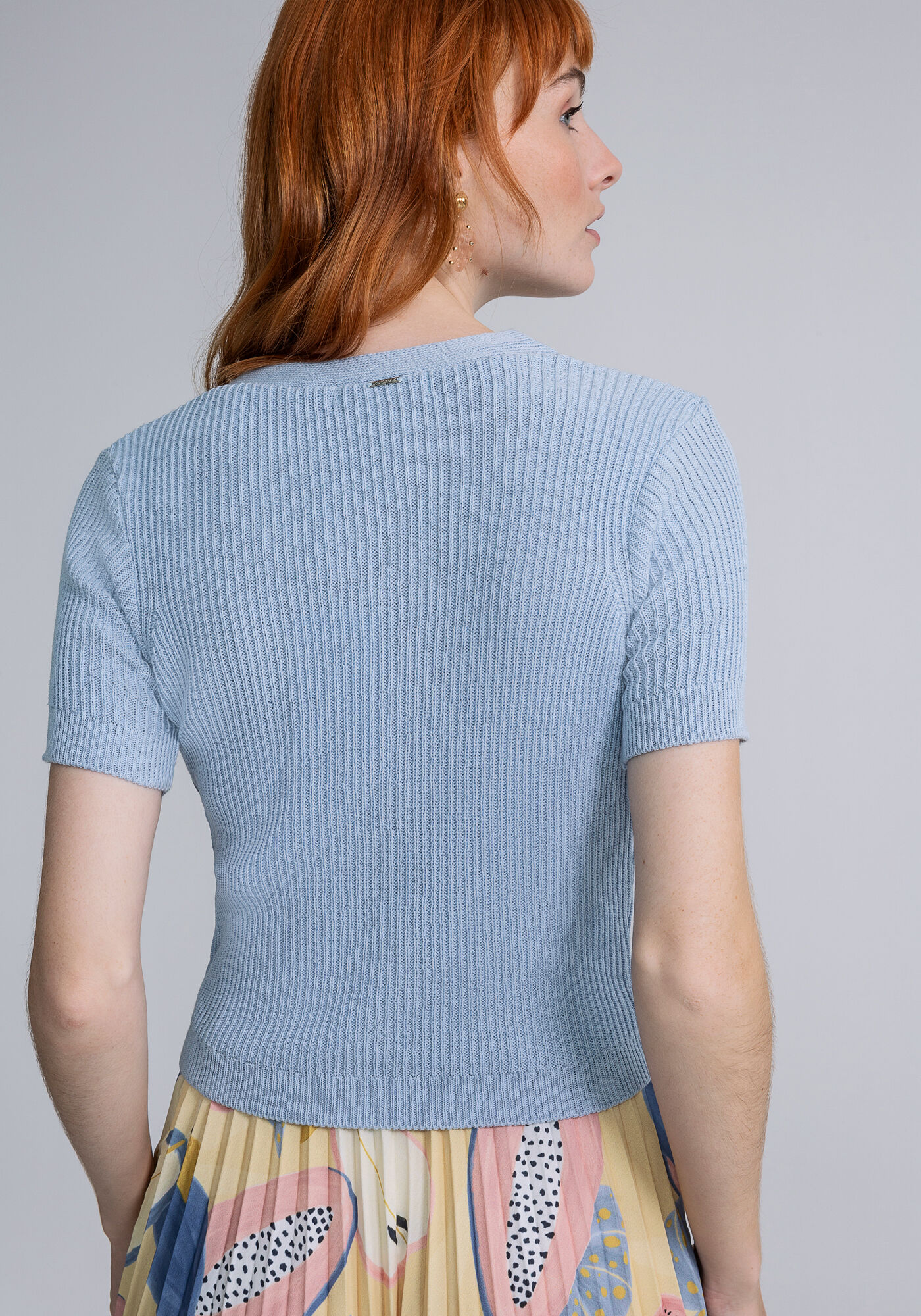 Blusa Cropped Bot&otilde;es Tric&ocirc;, AZUL, large.