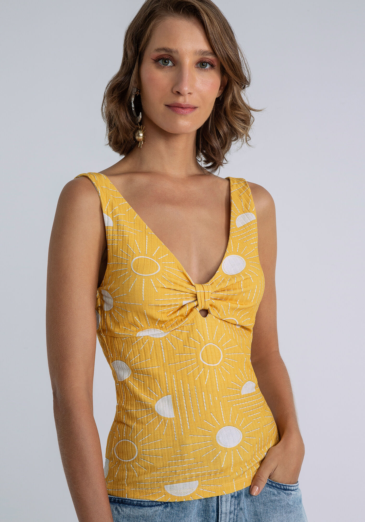 Regata Recorte Decote Canelada Estampa, , large.