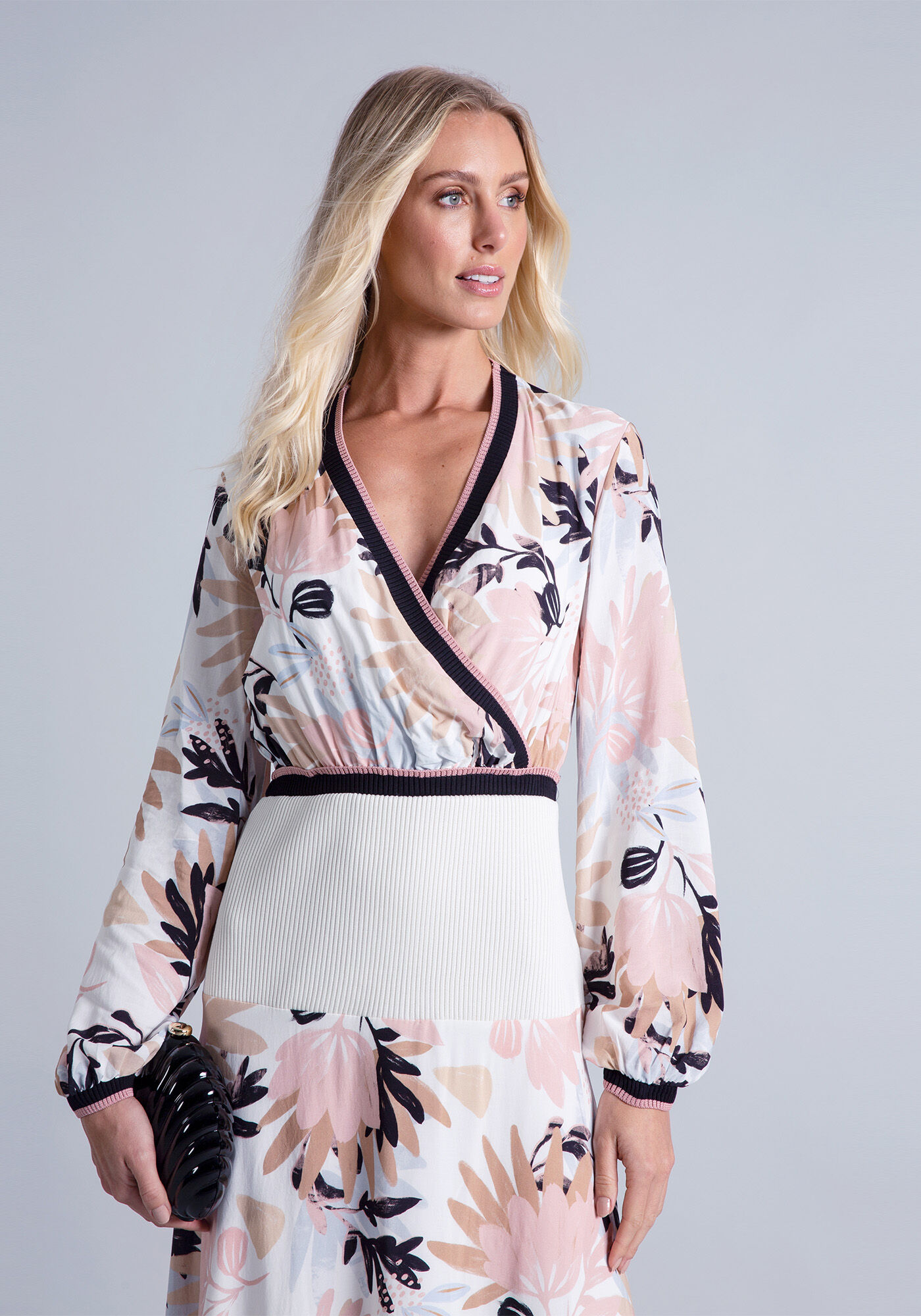 Vestido M&iacute;di Manga Longa Recorte, , large.