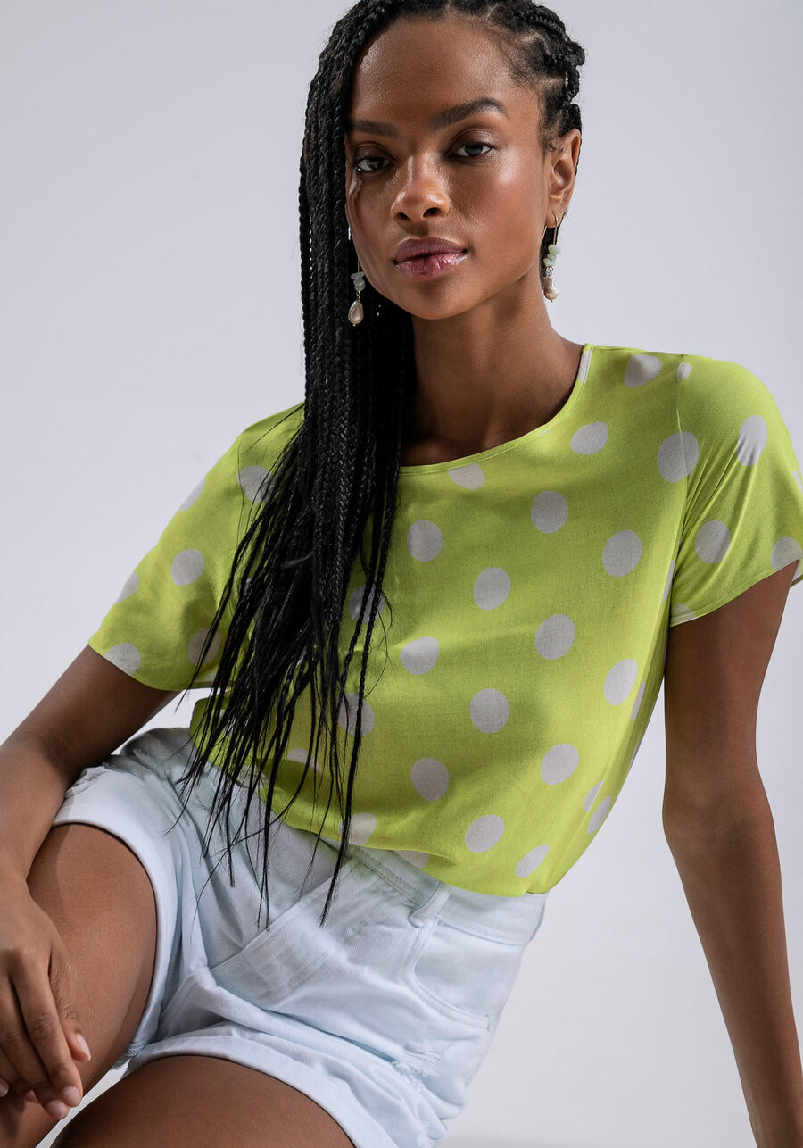 Blusa Manga Curta em Viscose Estampada, . Blusa Manga Curta em Viscose Estampada, , large.