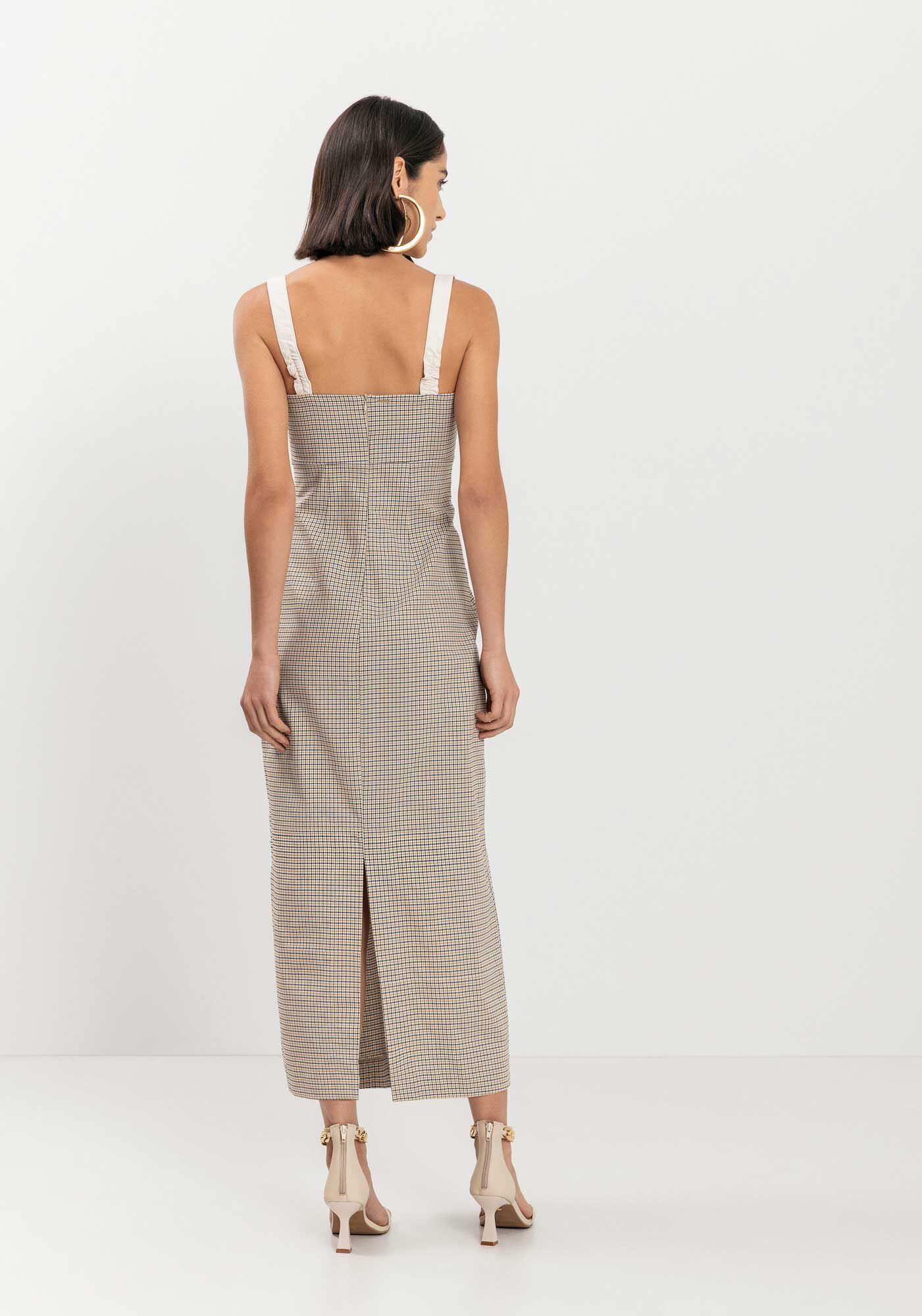 Vestido Ch&aacute; Com Fenda Posterior E Al&ccedil;as Em PU, , large.