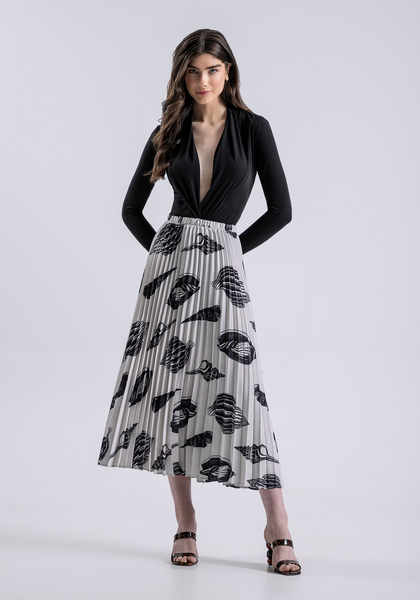 Saia Midi Plissada Estampada, , large.