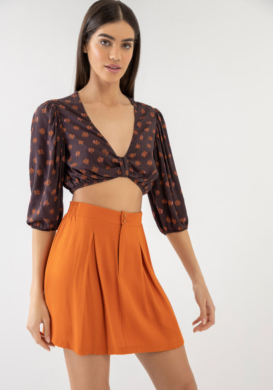 Saia Curta em Viscose com Pregas, . Saia Curta em Viscose com Pregas, , large.