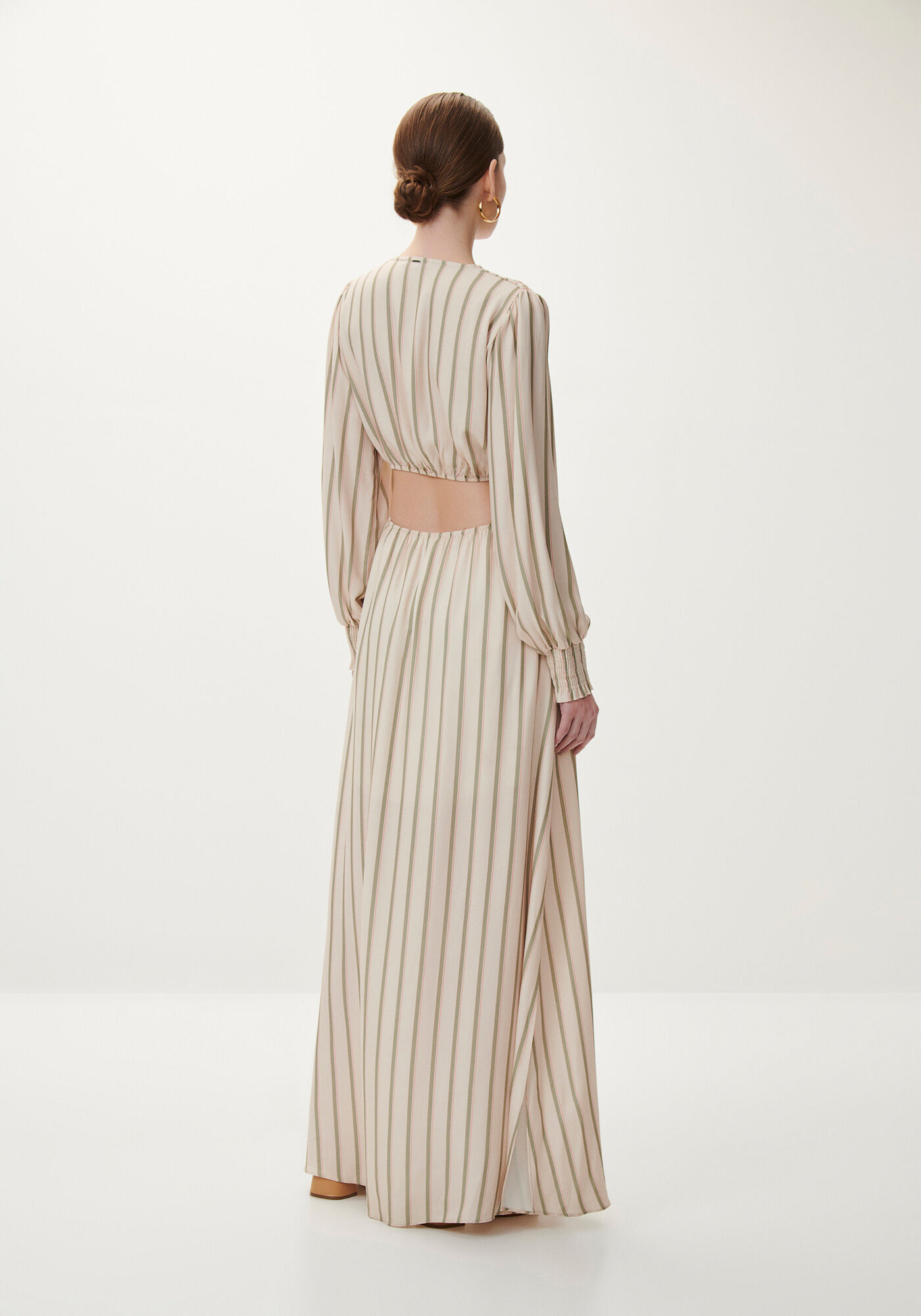 Vestido Longo Manga Longa Estampado com Cut Out, , large.