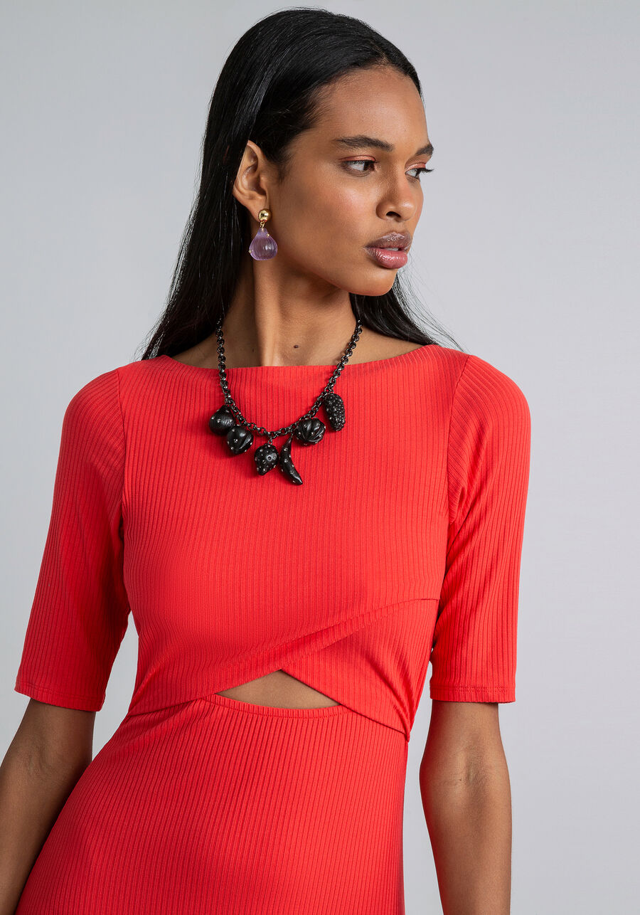 Vestido Midi Evasê Transpasse Busto, VERMELHO. Vestido Midi Evasê Transpasse Busto, VERMELHO, large.