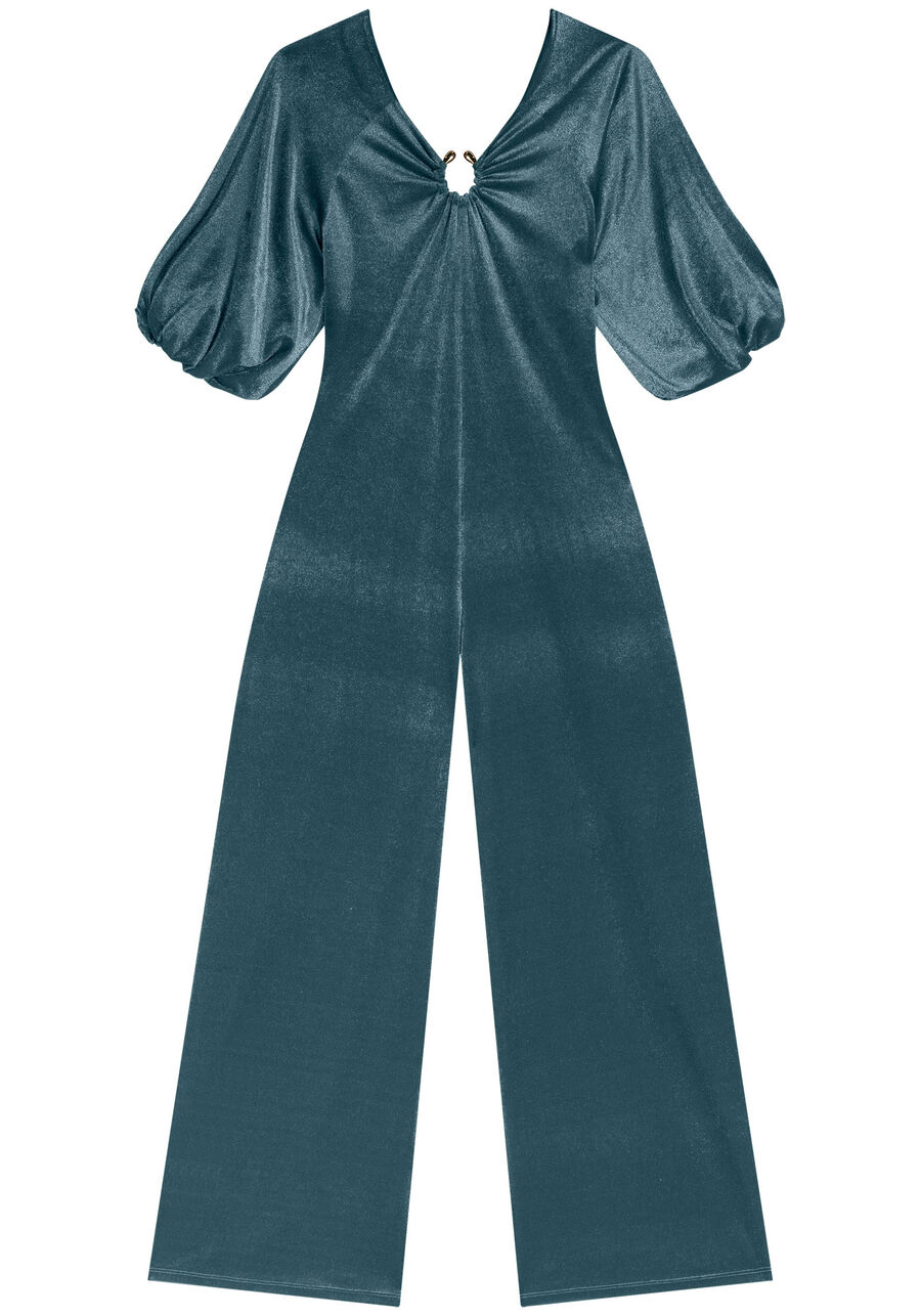 Macacão Longo Com Mangas Amplas Em Malha De Veludo, . Macacão Longo Com Mangas Amplas Em Malha De Veludo, , large.