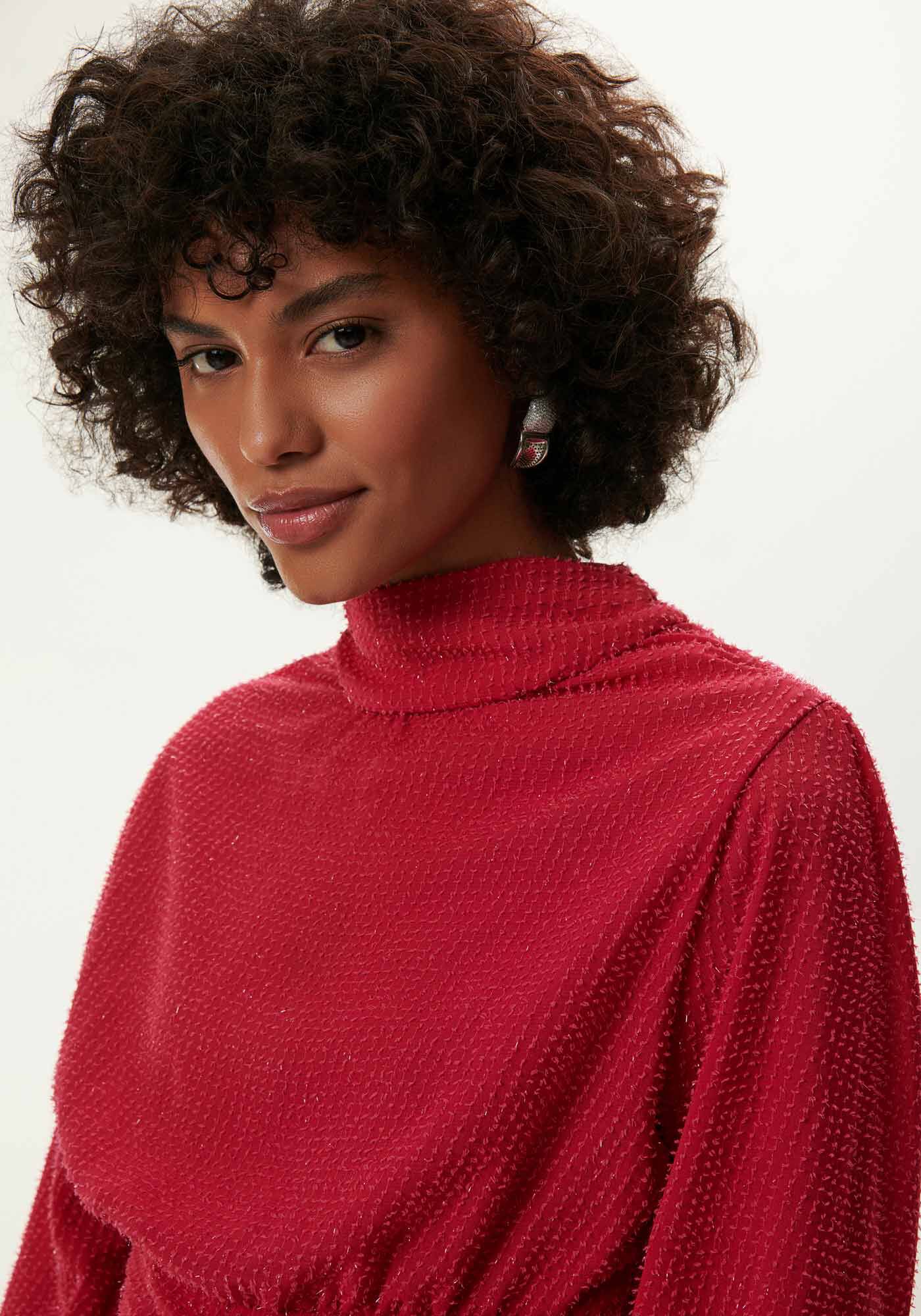 Blusa Manga Longa com Gola Alta e Brilho, , large.