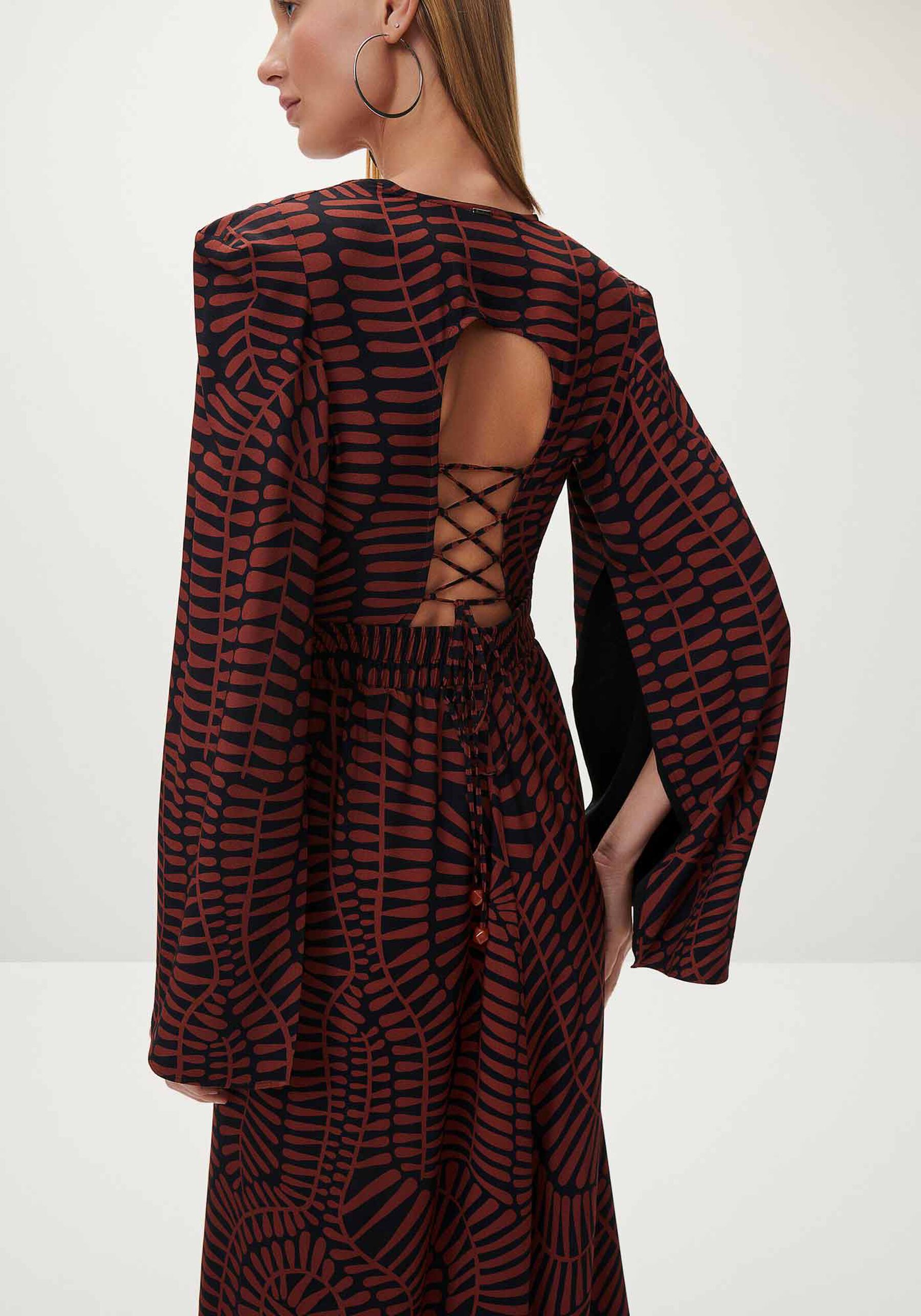 Vestido Longo Estampado com Amarração Costas, . Vestido Longo Estampado com Amarração Costas, , large.