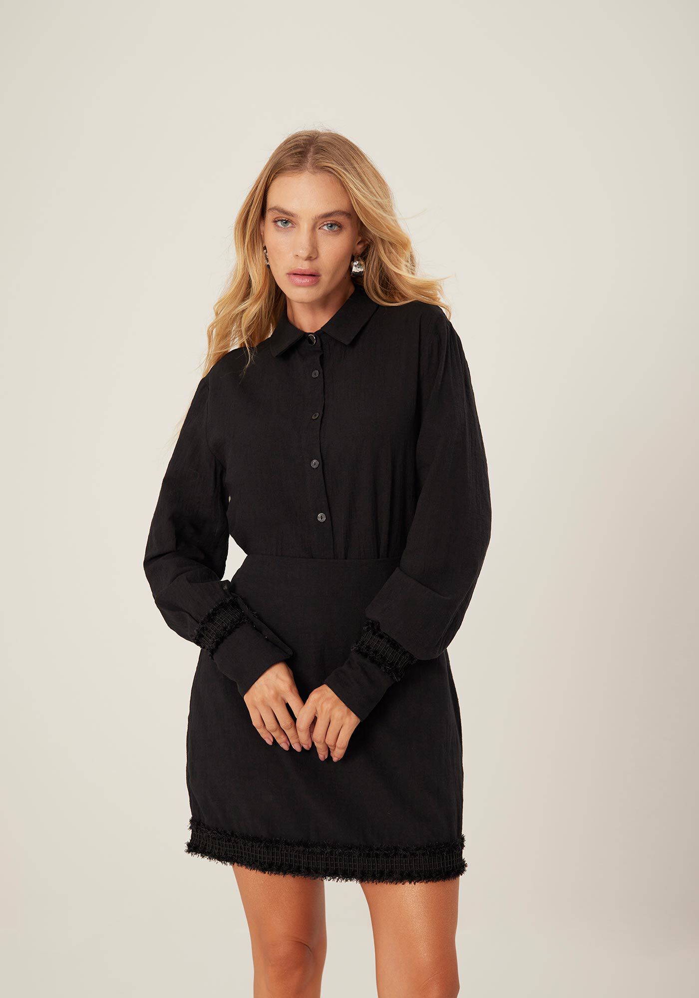 Camisa Alfaiataria em Cotton Rustic com Detalhe Manga, , large.