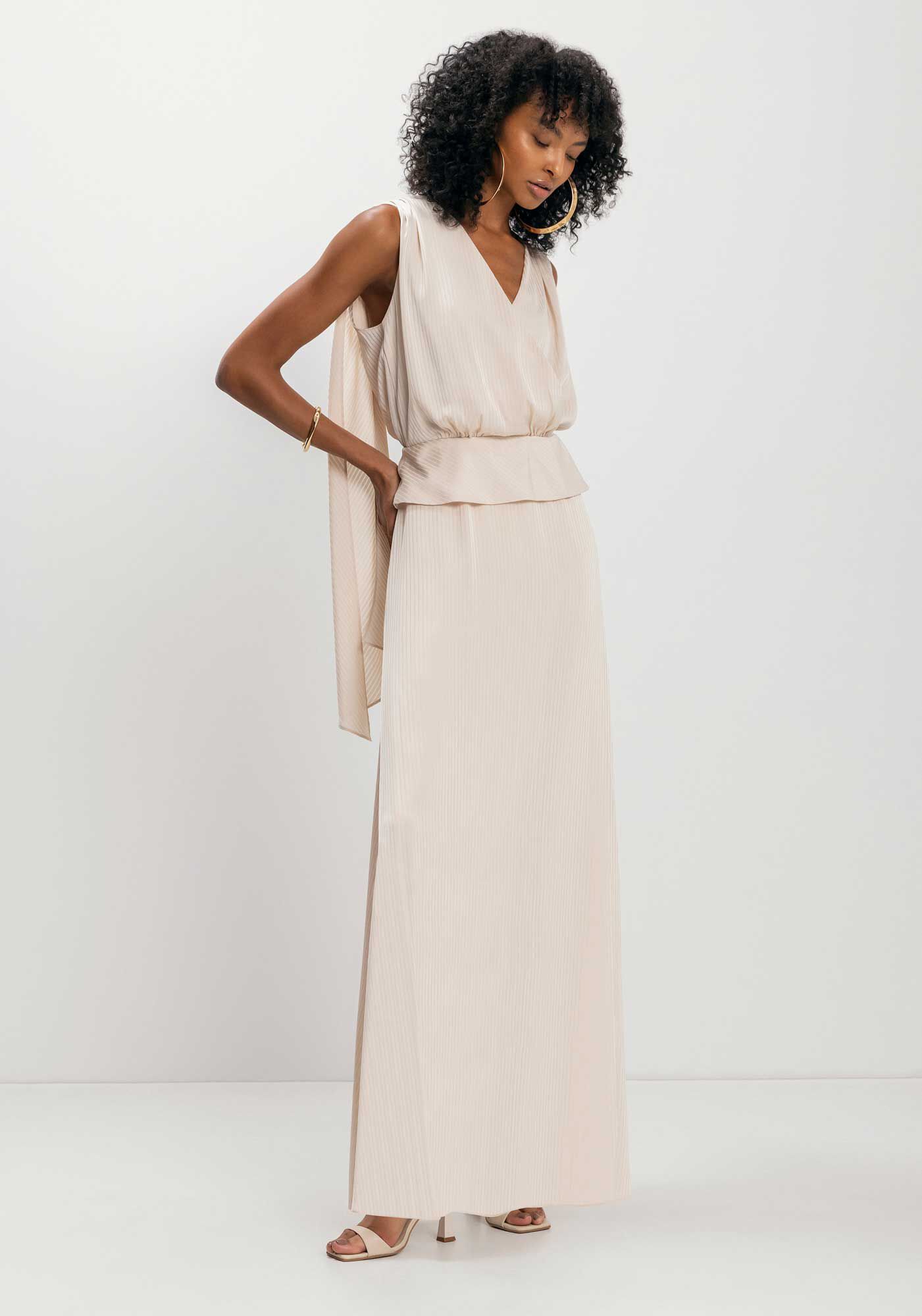 Vestido Longo Transpassado Com Faixas Posteriores, BEGE ALHAMBRA, large.