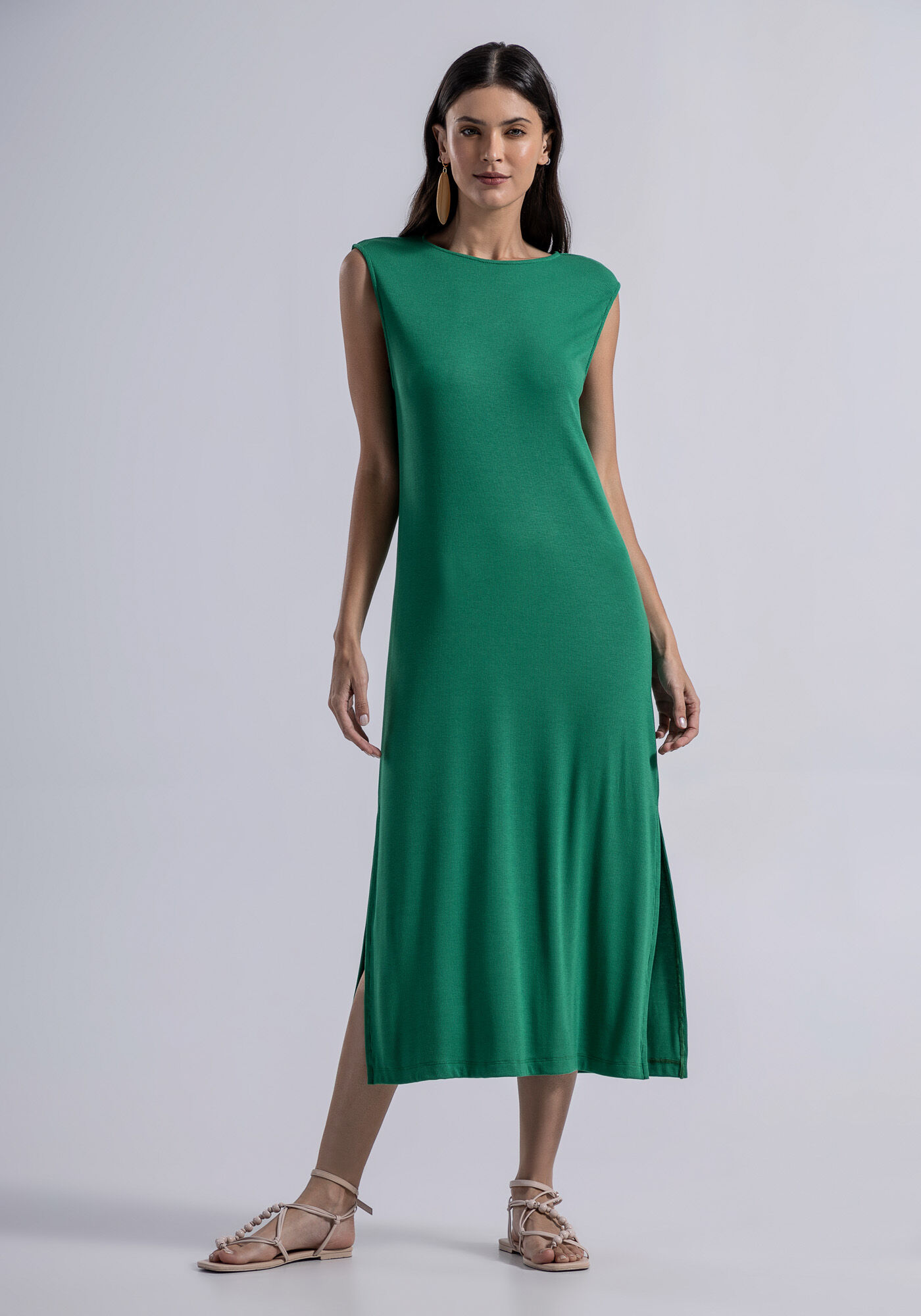 Vestido Midi em Malha Rib com Estampa Costas, , large.