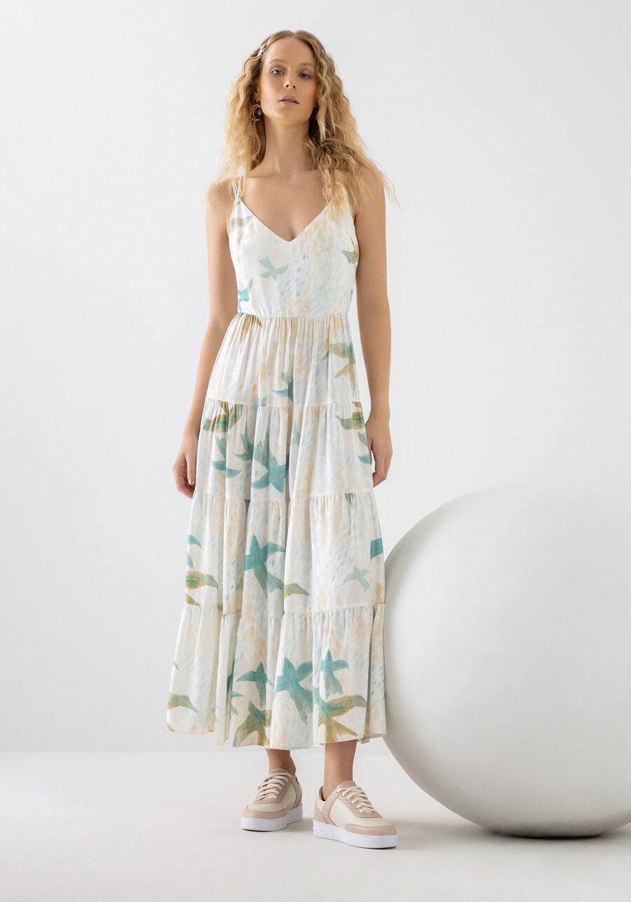 Vestido com Alças Midi em Crepe Estampado, . Vestido com Alças Midi em Crepe Estampado, , large.