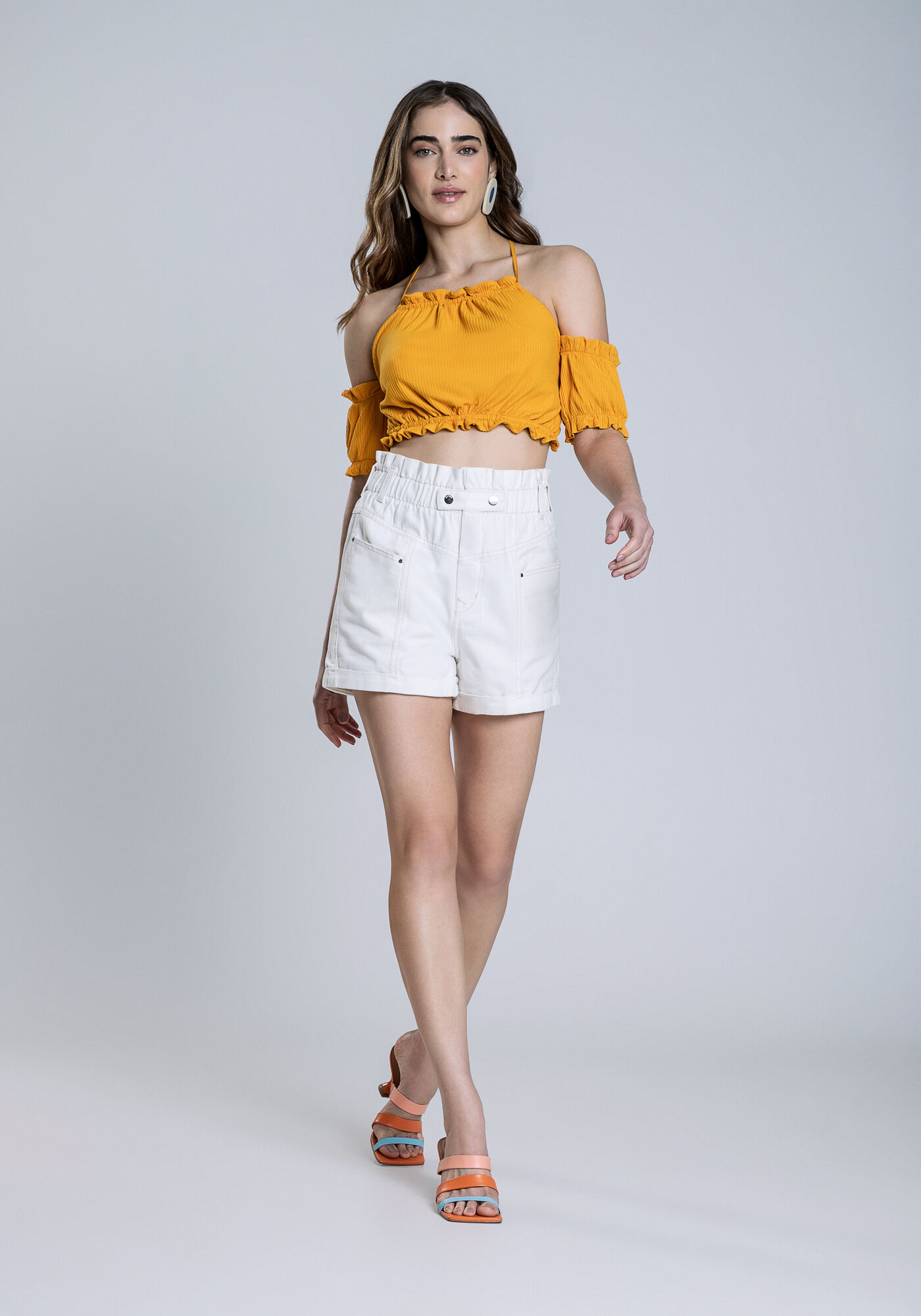 Blusa Cropped em Malha Canelada com Babados, , large.