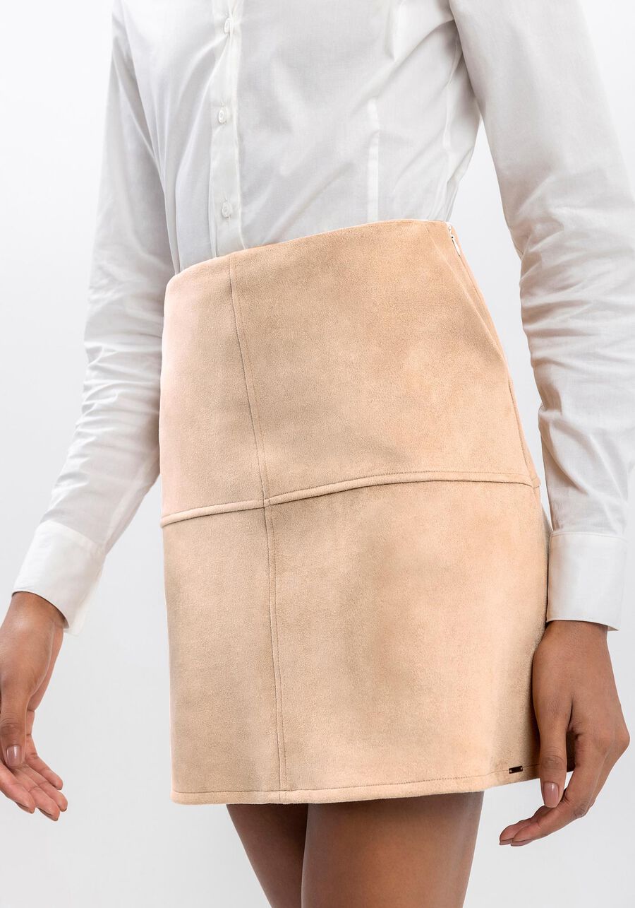 Saia Curta Com Cintura Alta Em Malha Suede, . Saia Curta Com Cintura Alta Em Malha Suede, , large.