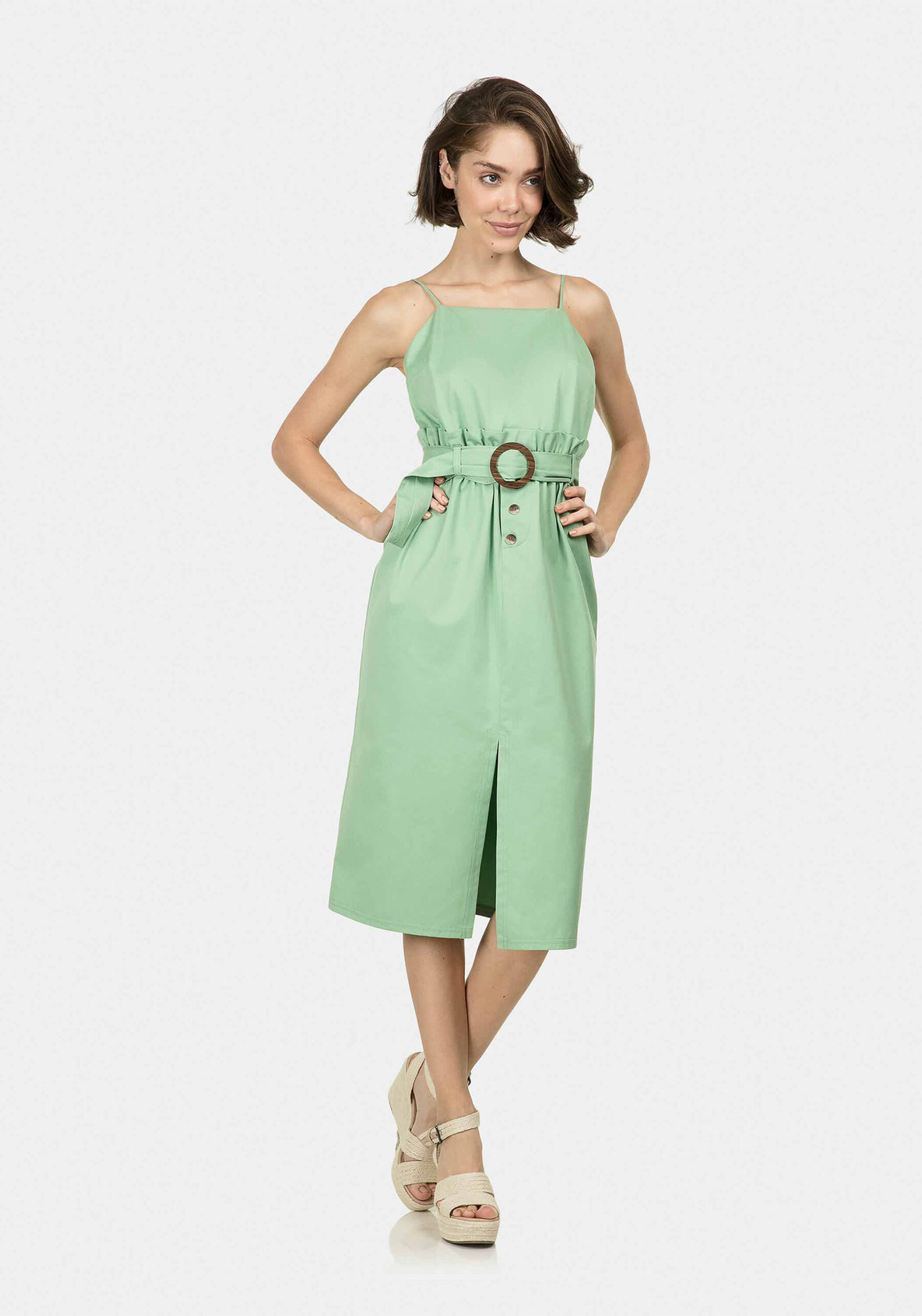 Vestido com Alças Mídi Cinto, . Vestido com Alças Mídi Cinto, , large.