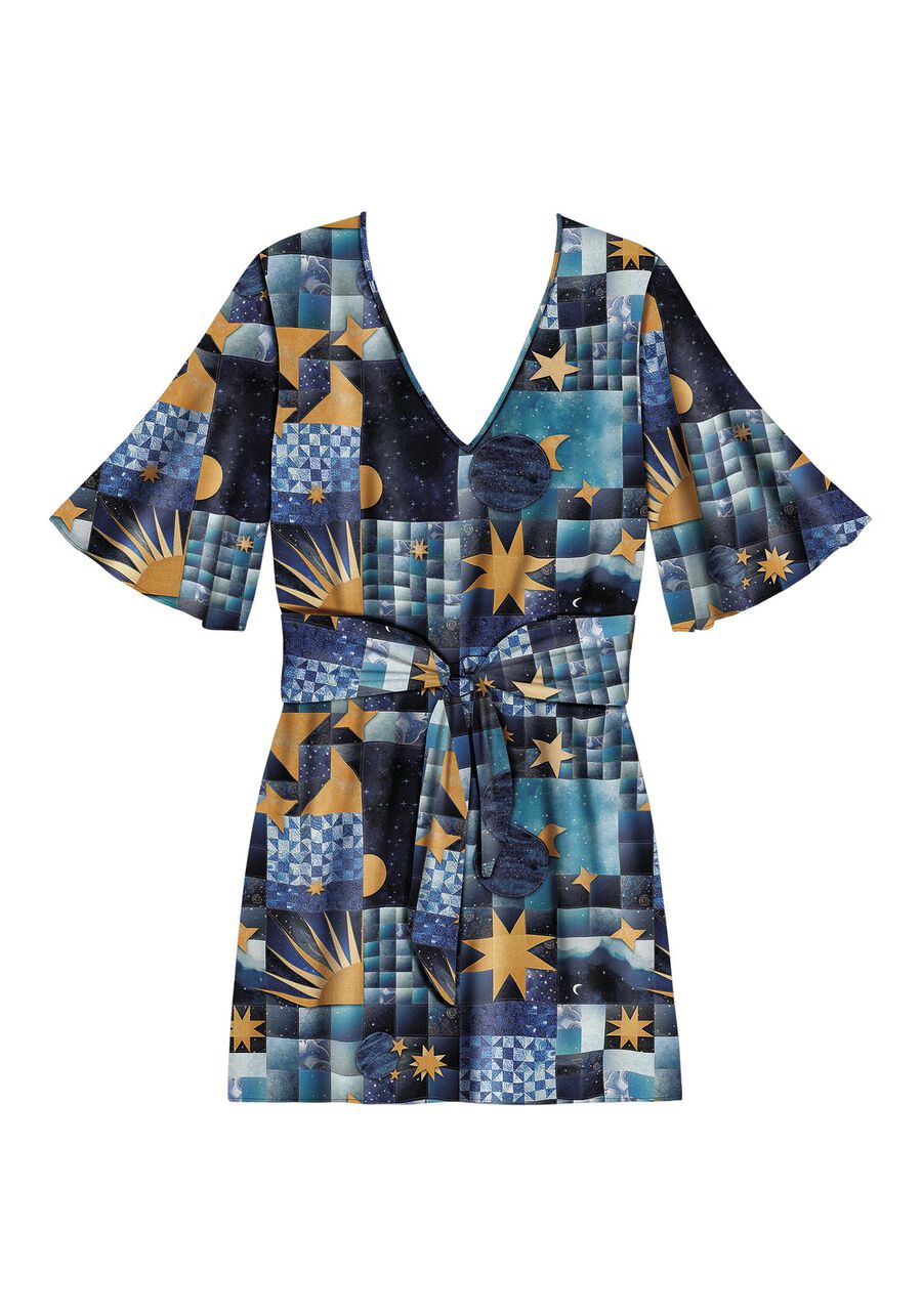 Vestido Curto Estampado com Manga Sino, . Vestido Curto Estampado com Manga Sino, , large.