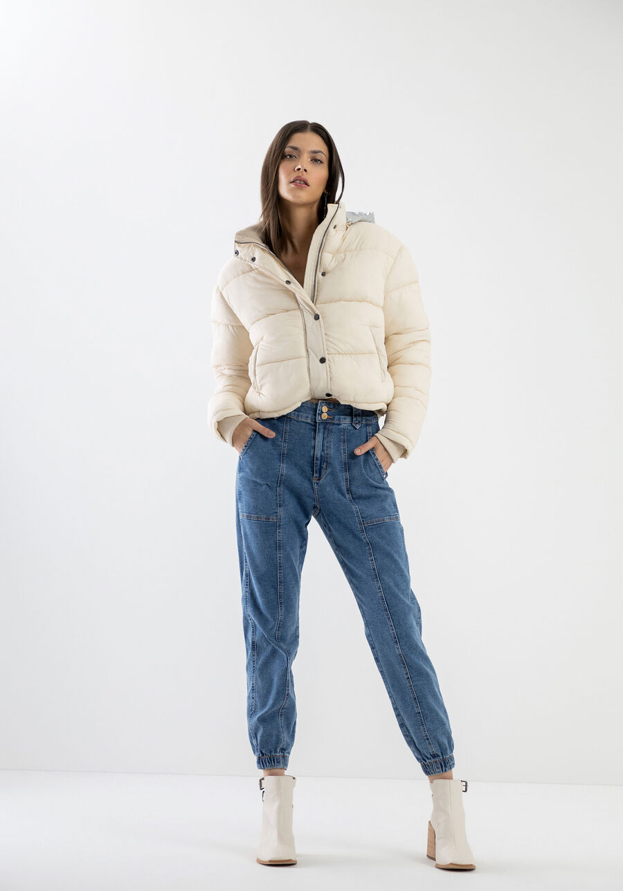 Calça Jeans Jogging Cropped com Elasticidade, JEANS. Calça Jeans Jogging Cropped com Elasticidade, JEANS, large.