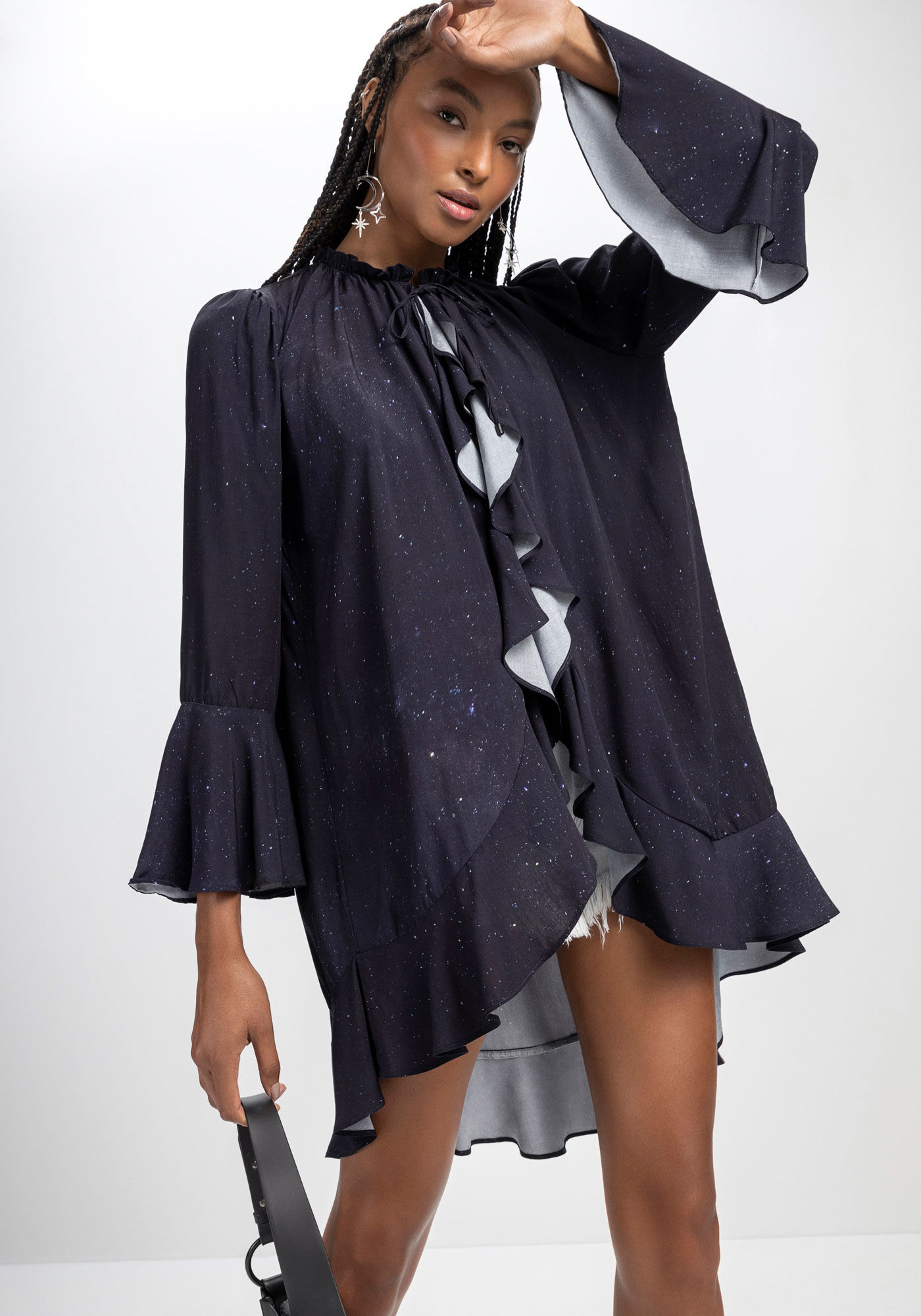 Blusa Kimono Alongada com Babados, COSMOS, large.