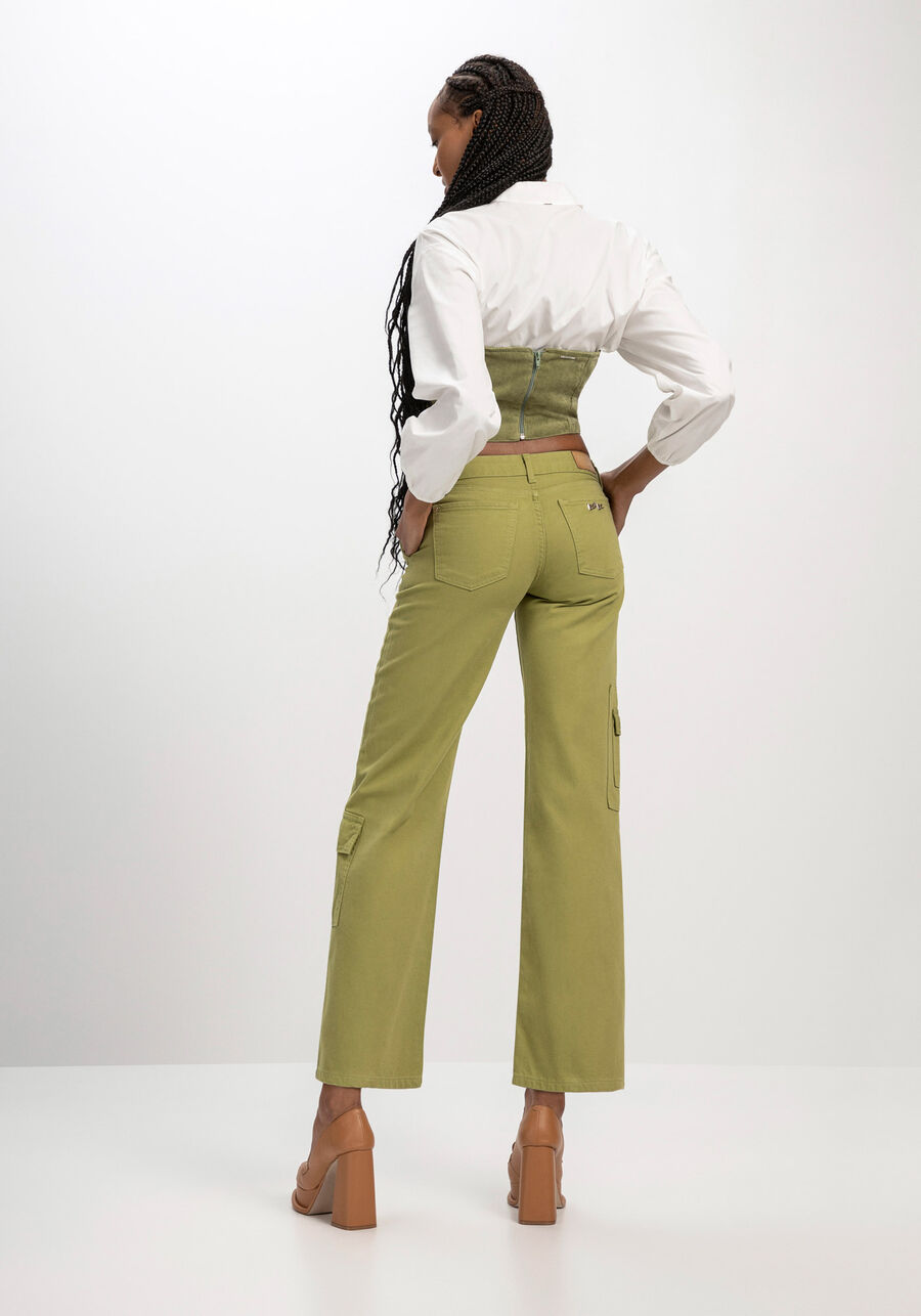 Calça Cargo Sarja com Cintura Baixa, . Calça Cargo Sarja com Cintura Baixa, , large.