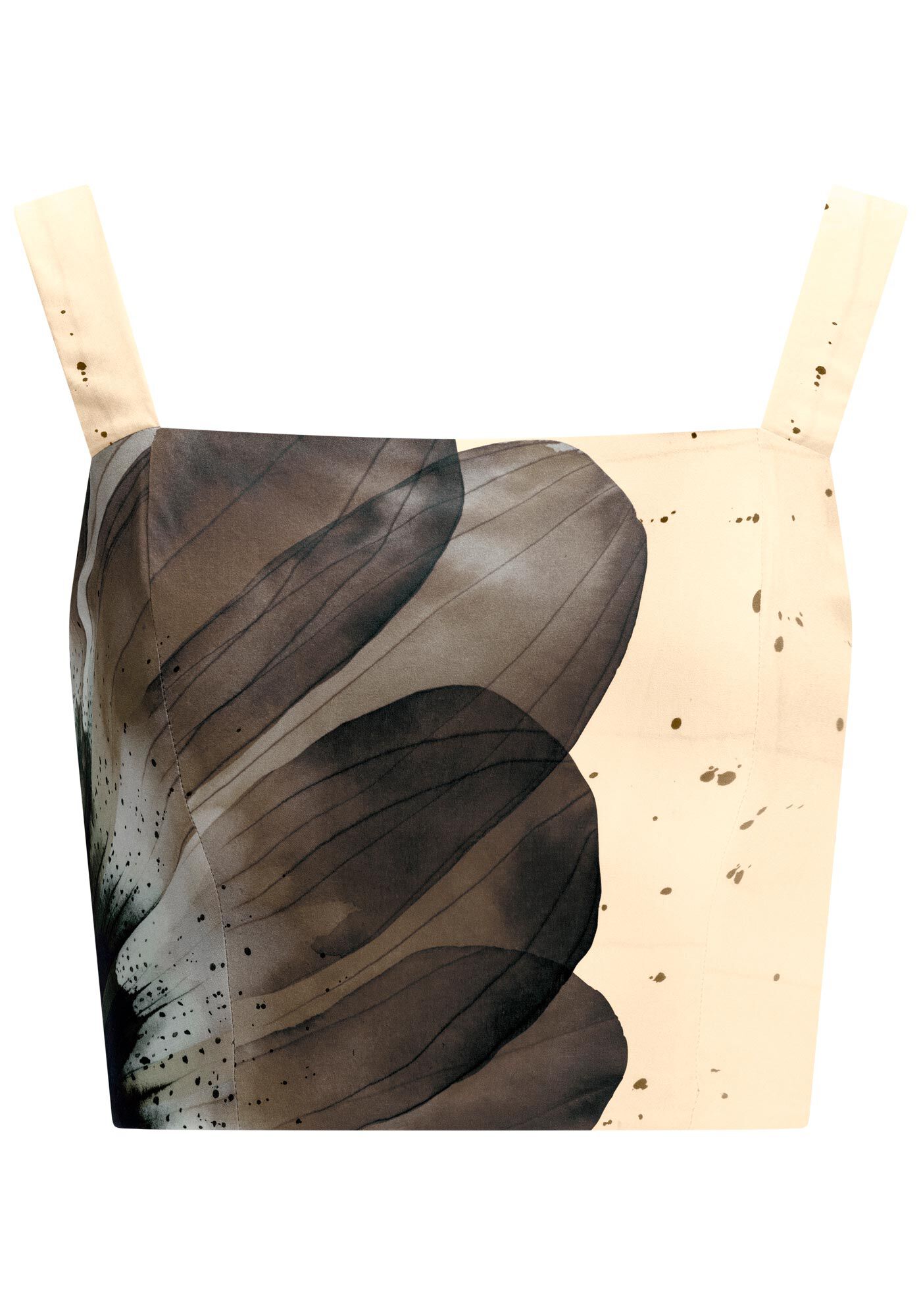 Blusa Cropped em Viscose Estampada com Decote Reto, , large.