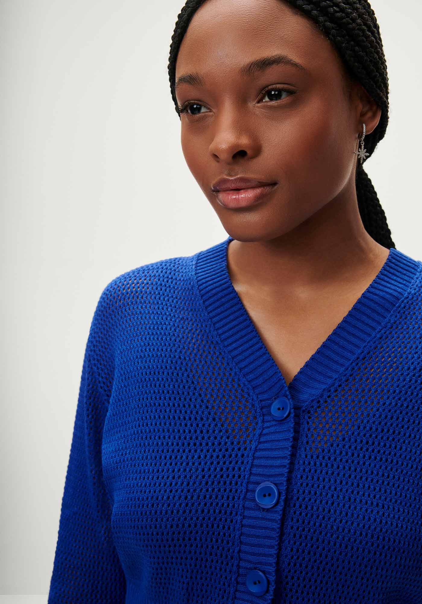 Cardigan Cropped em Tric&ocirc; com Bot&otilde;es, AZUL BLUE BELL, large.