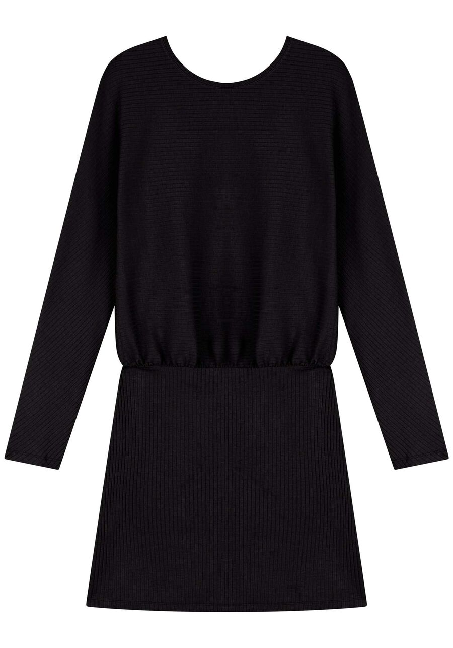 Vestido Curto De Manga Longa Em Malha Canelada De Viscose, . Vestido Curto De Manga Longa Em Malha Canelada De Viscose, , large.