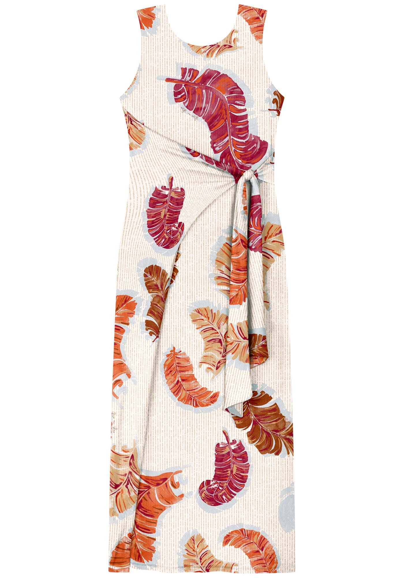 Vestido Estampado Ch&aacute; Com Amarra&ccedil;&atilde;o E Fenda Lateral, BANANEIRA BEGE, large.