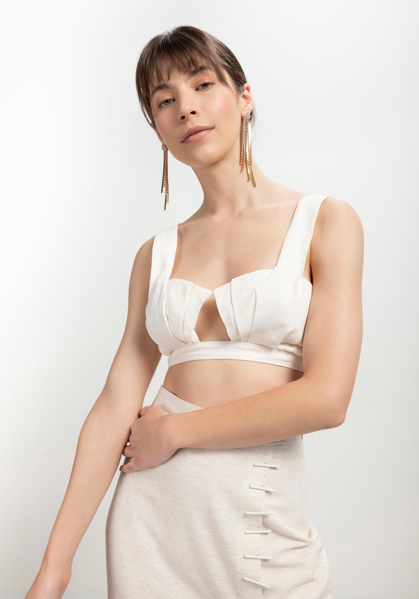 Blusa Cropped em Linho com Pregas, , large.