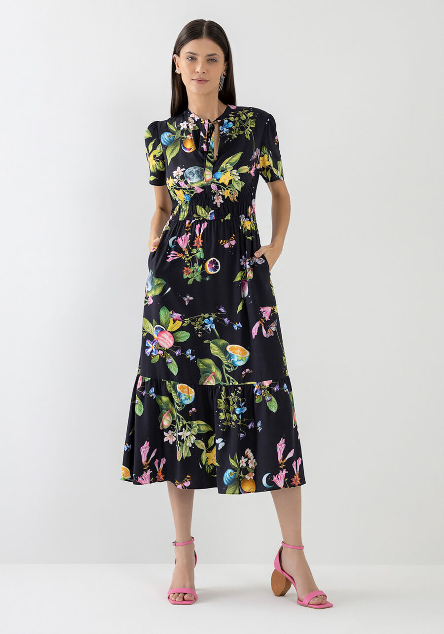 Vestido Midi Estampado em Viscose com Bolso, FRUTARIO. Vestido Midi Estampado em Viscose com Bolso, FRUTARIO, large.
