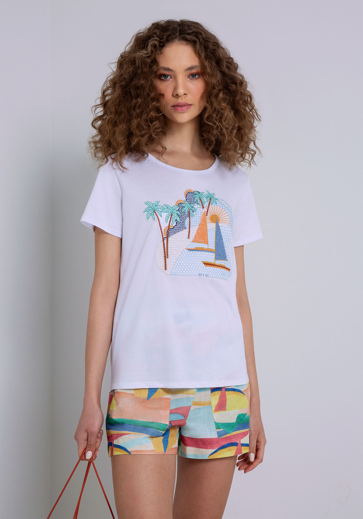 T-Shirt Meia Malha com Bordado, BRANCO, large.