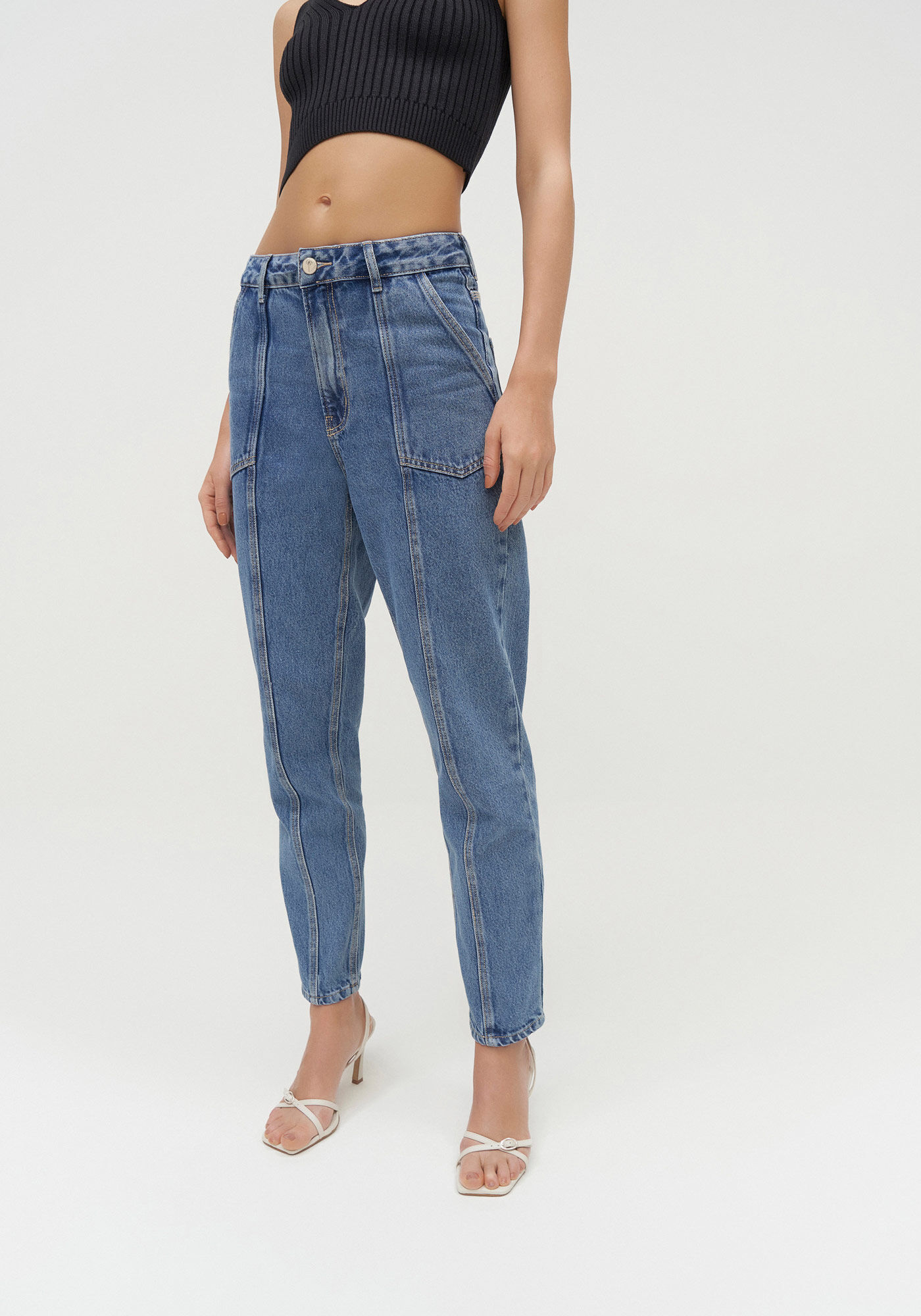 Cal&ccedil;a Jeans Mom Cropped com Pespontos, , large.