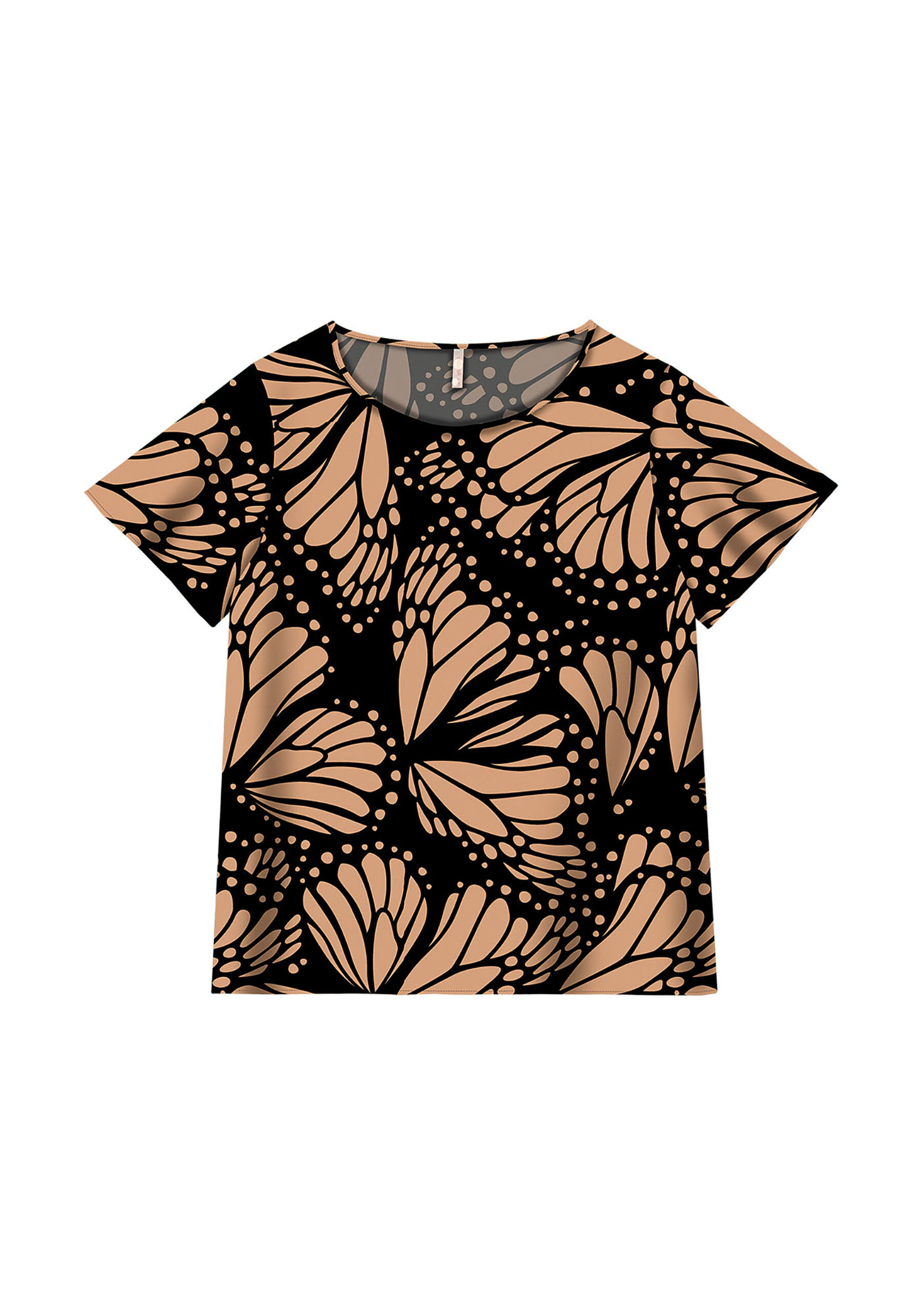 Blusa Manga Curta em Tecido Plano Estampada, . Blusa Manga Curta em Tecido Plano Estampada, , large.