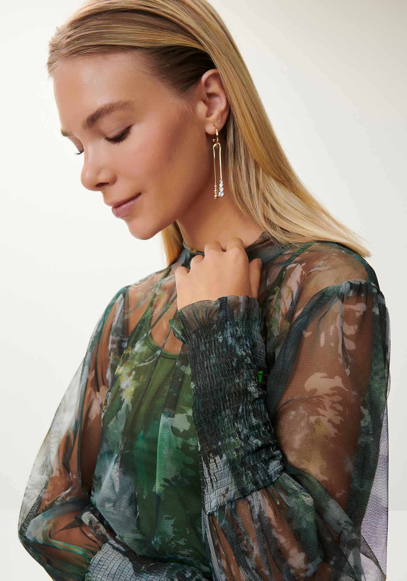 Vestido Longo em Tule Estampado com Cinto, , large.