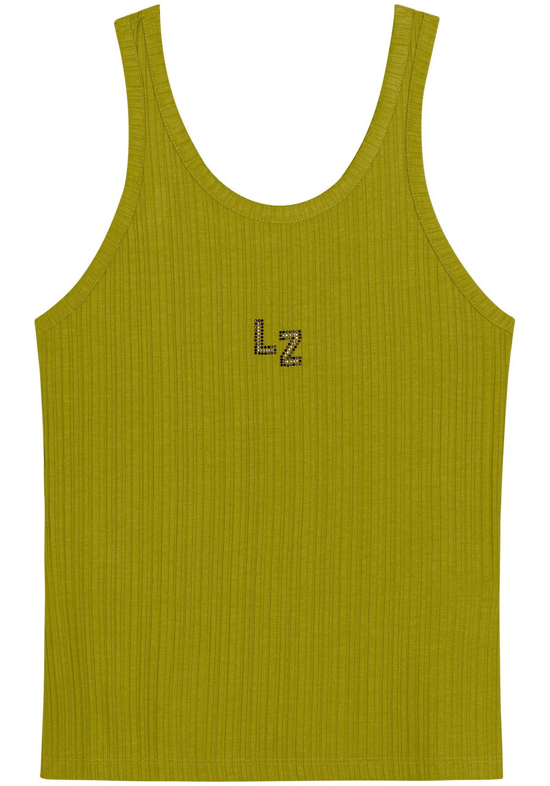 Blusa Regata De Alças Em Malha Canelada Com Strass, VERDE NEW SOFT. Blusa Regata De Alças Em Malha Canelada Com Strass, VERDE NEW SOFT, large.