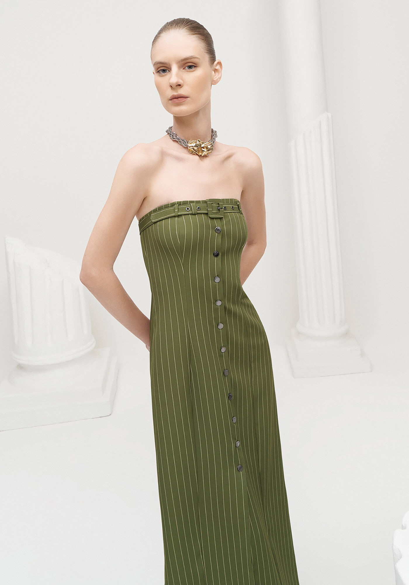 Vestido Longo com Cinto Decote, , large.