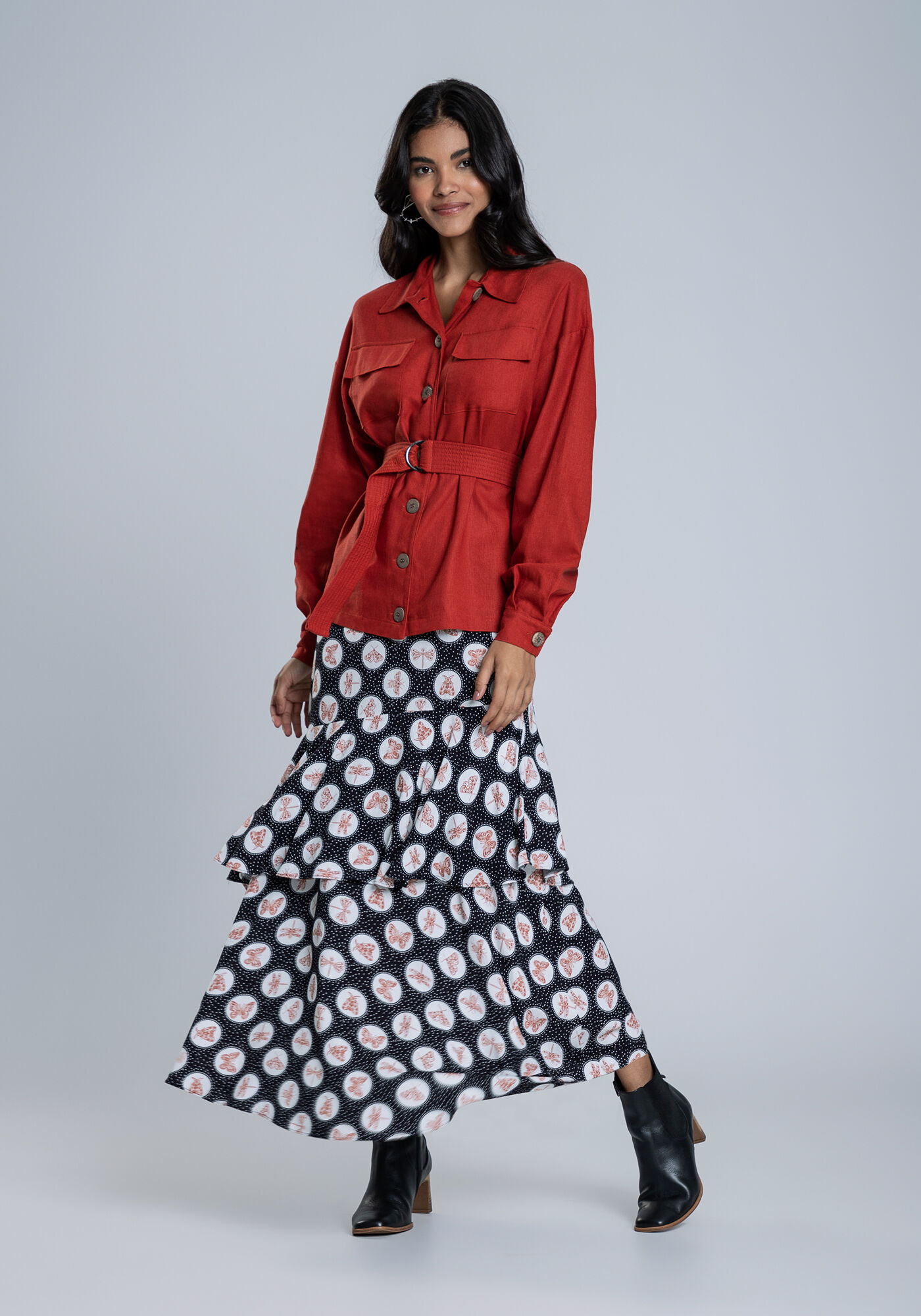 Camisa em Linho com Bolsos e Cinto, , large.