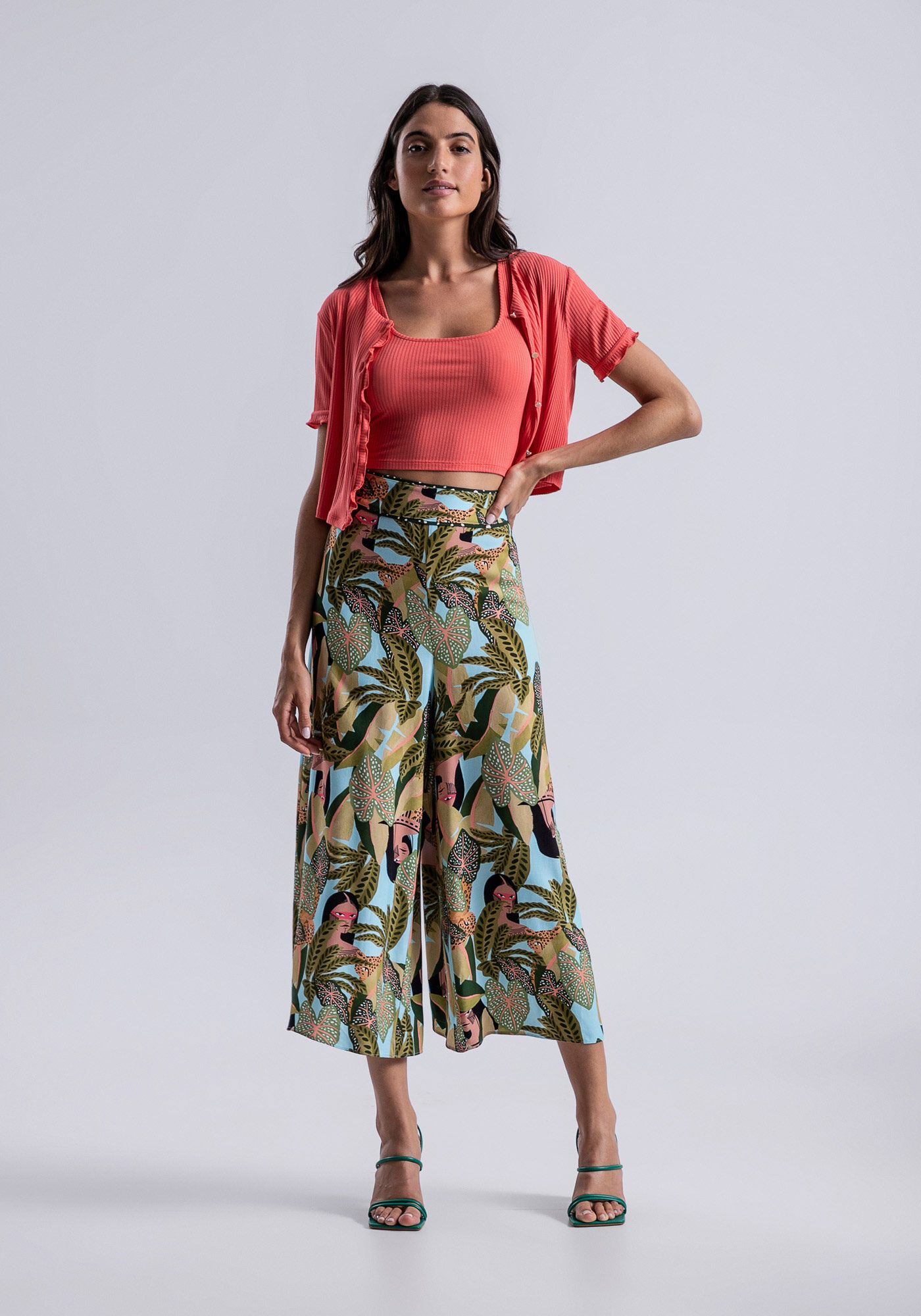 Cardigan Manga Curta Canelado com Top Cropped, , large.