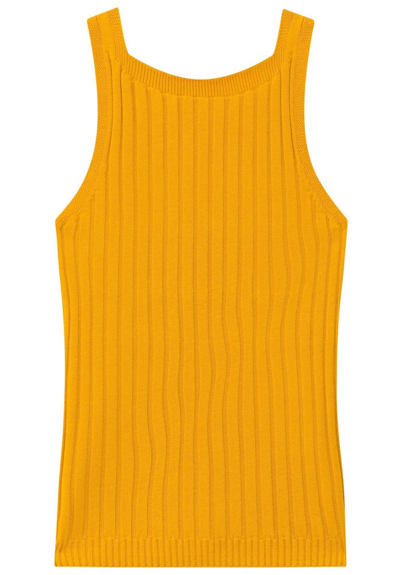 Blusa com Al&ccedil;as Tric&ocirc; com Tiras Costas, AMARELO GAMUZA, large.