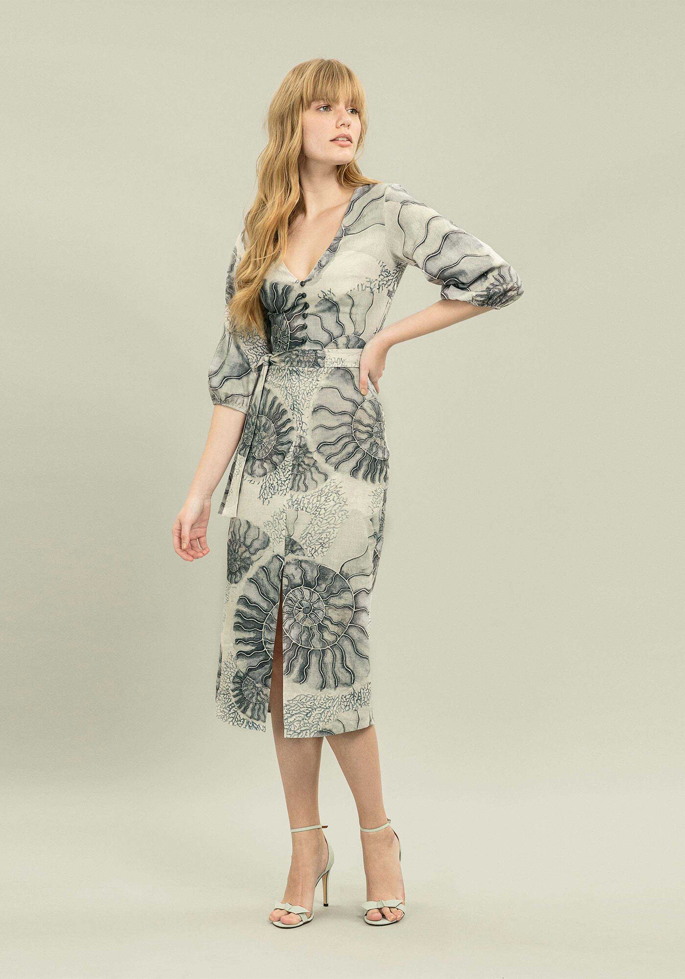 Vestido M&iacute;di Manga 3/4 Linho, , large.