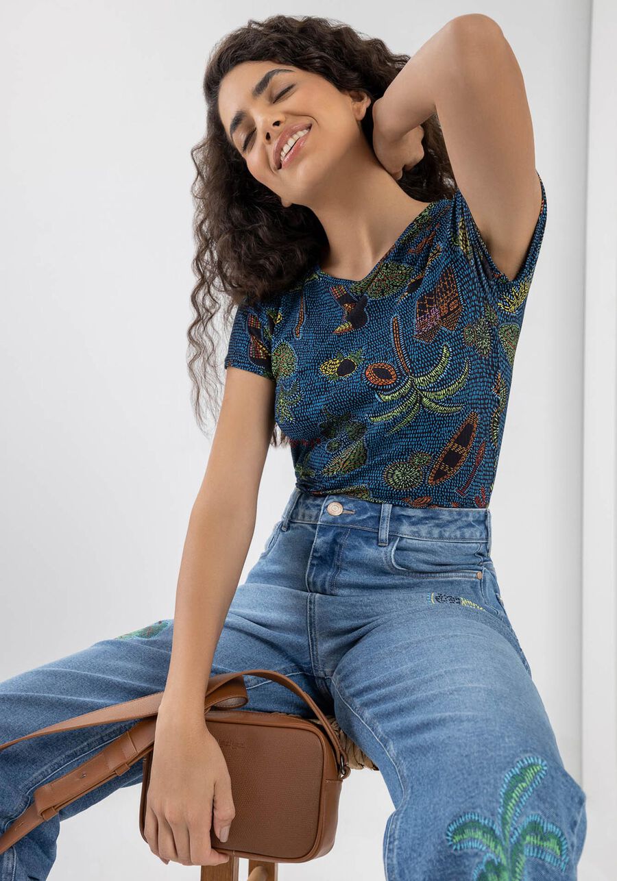 Blusa Manga Curta Canelada Estampada, . Blusa Manga Curta Canelada Estampada, , large.