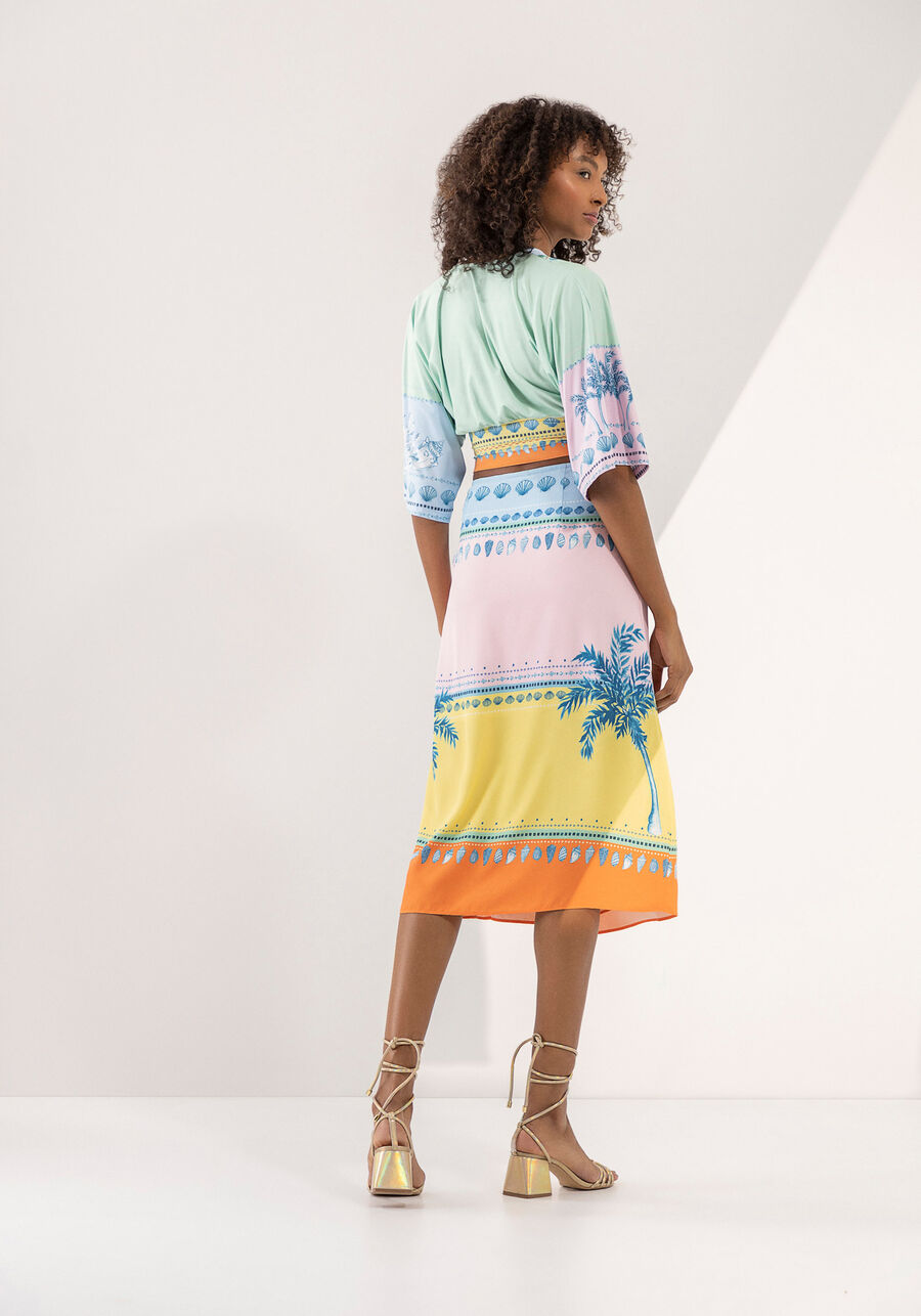 Saia Midi Transpassada Estampada, LIGAYA. Saia Midi Transpassada Estampada, LIGAYA, large.