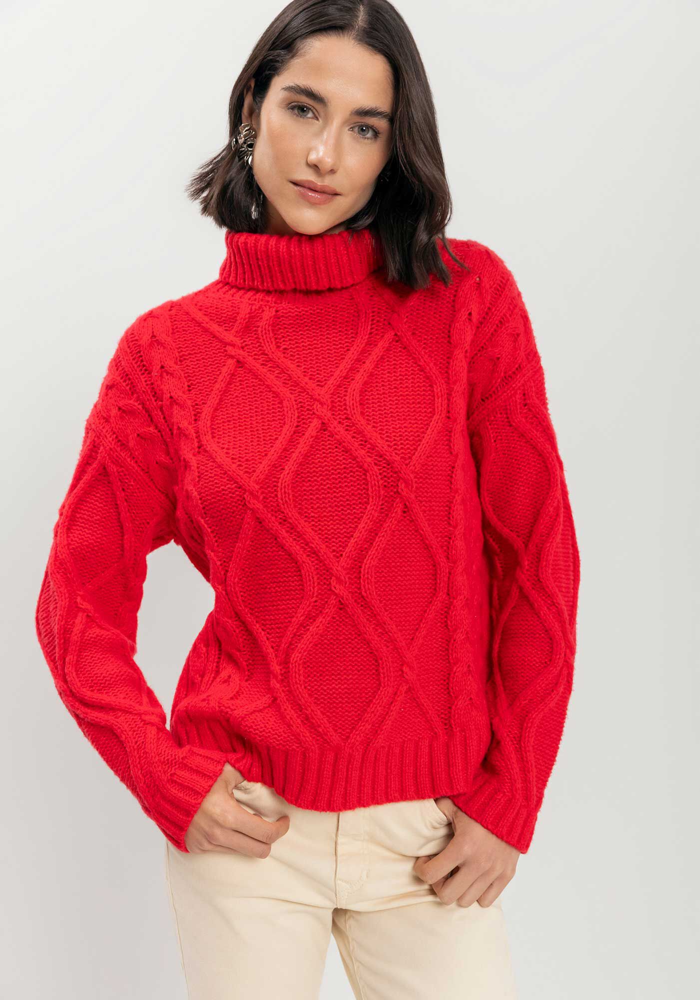 Blus&atilde;o De Manga Longa Em Tric&ocirc; Com Gola Alta, , large.